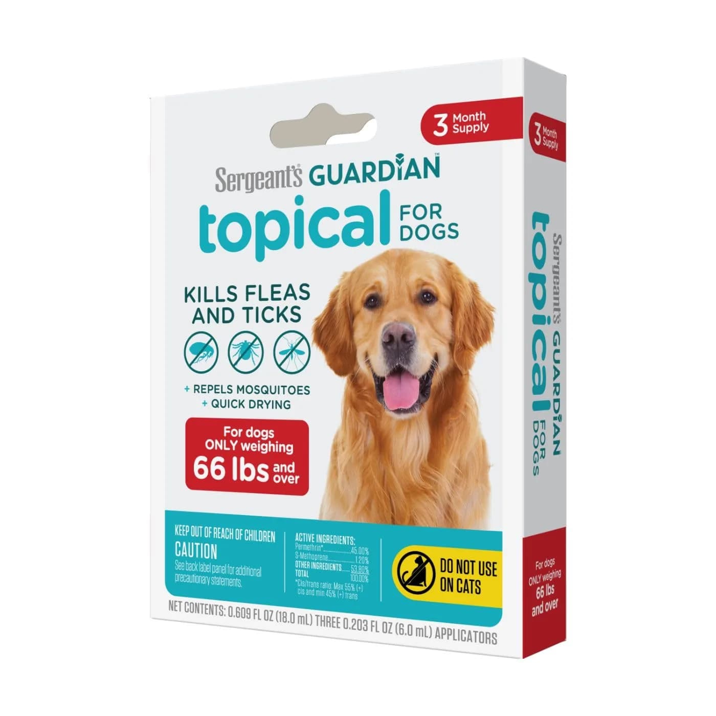 Sergeant's Guardian Flea & Tick Topical for Dogs 66+ lbs | 3-Month Protection, Quick-Dry Formula - main product image