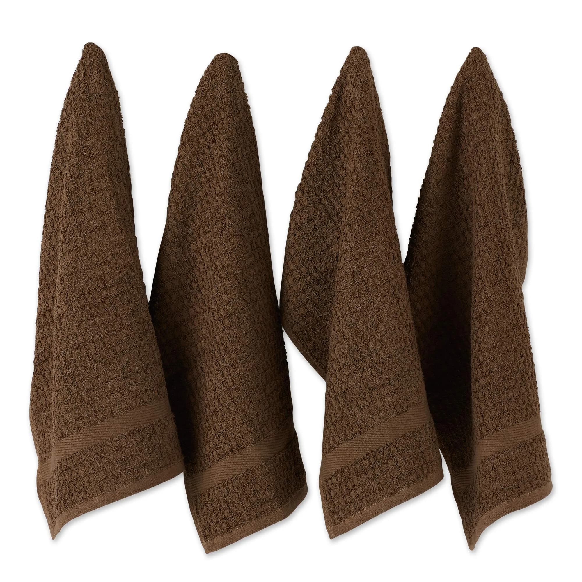 DII Basic Terry Collection Waffle Dishtowel Set, 15x26, Solid Brown | Absorbent Cotton Kitchen Towels - main product image