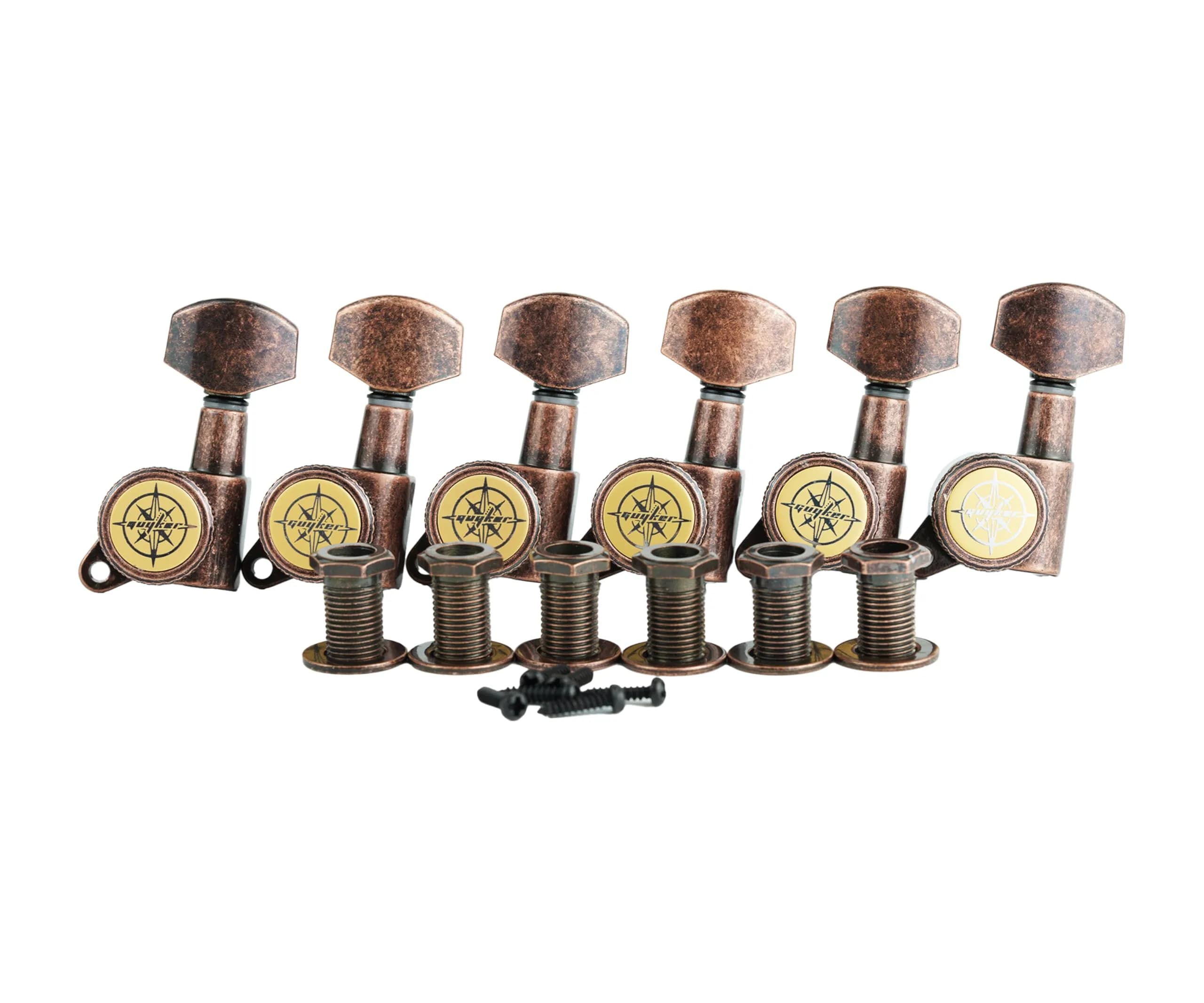 Guyker Guitar Locking Tuners (6 Left) - 1:18 Ratio Machine Heads for Electric/Acoustic Guitars | Antique Bronze - main product image