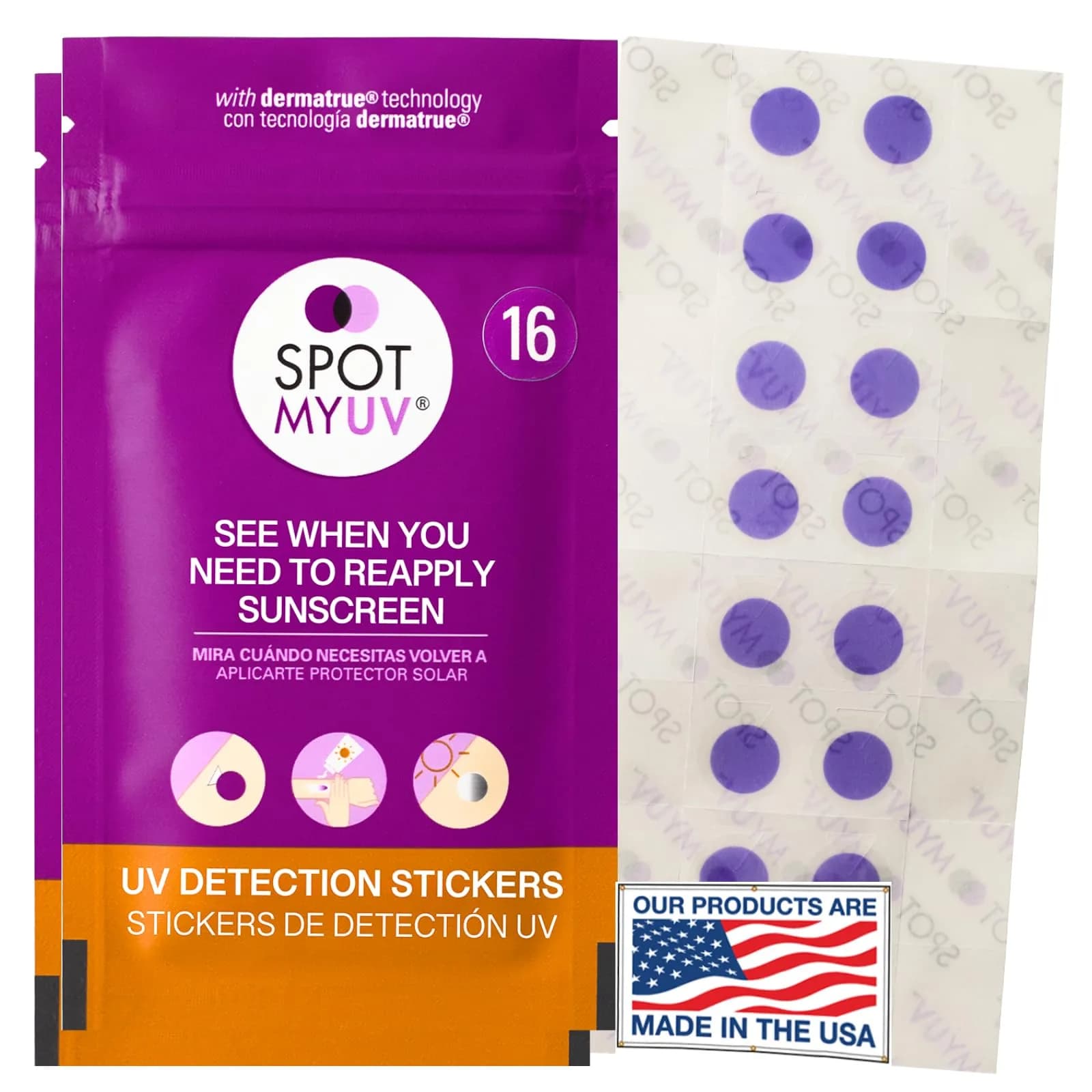 SPOTMYUV Sunscreen Stickers, UV Detection SPF Indicator Dots, 32 Count | Real-Time Sun Safety Monitoring