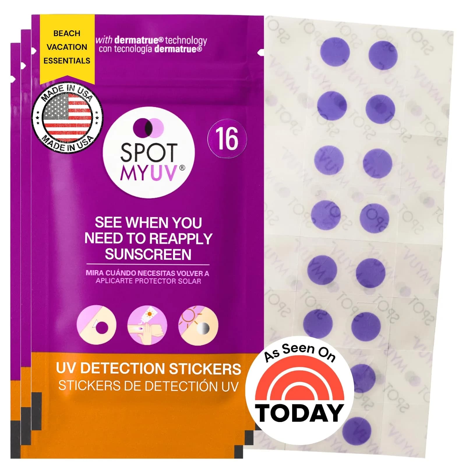 SPOTMYUV Sunscreen Stickers, UV Detection SPF Indicator Dots, 48 Count | Real-Time Sun Safety Monitoring
