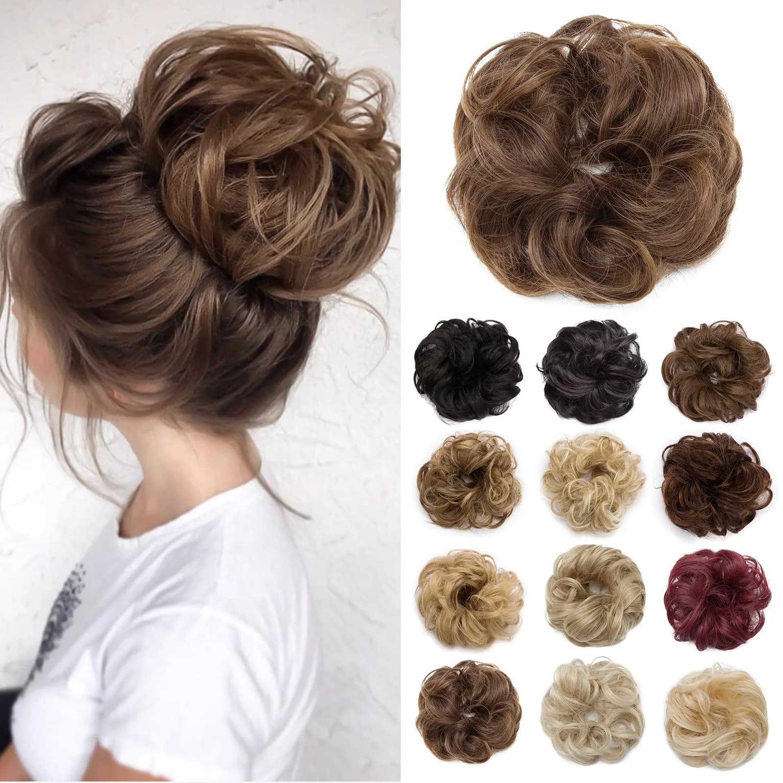 Benehair Messy Bun Hair Piece Scrunchy Updo Hair for Women 50g | Fluffy Wavy Synthetic Hair Bun