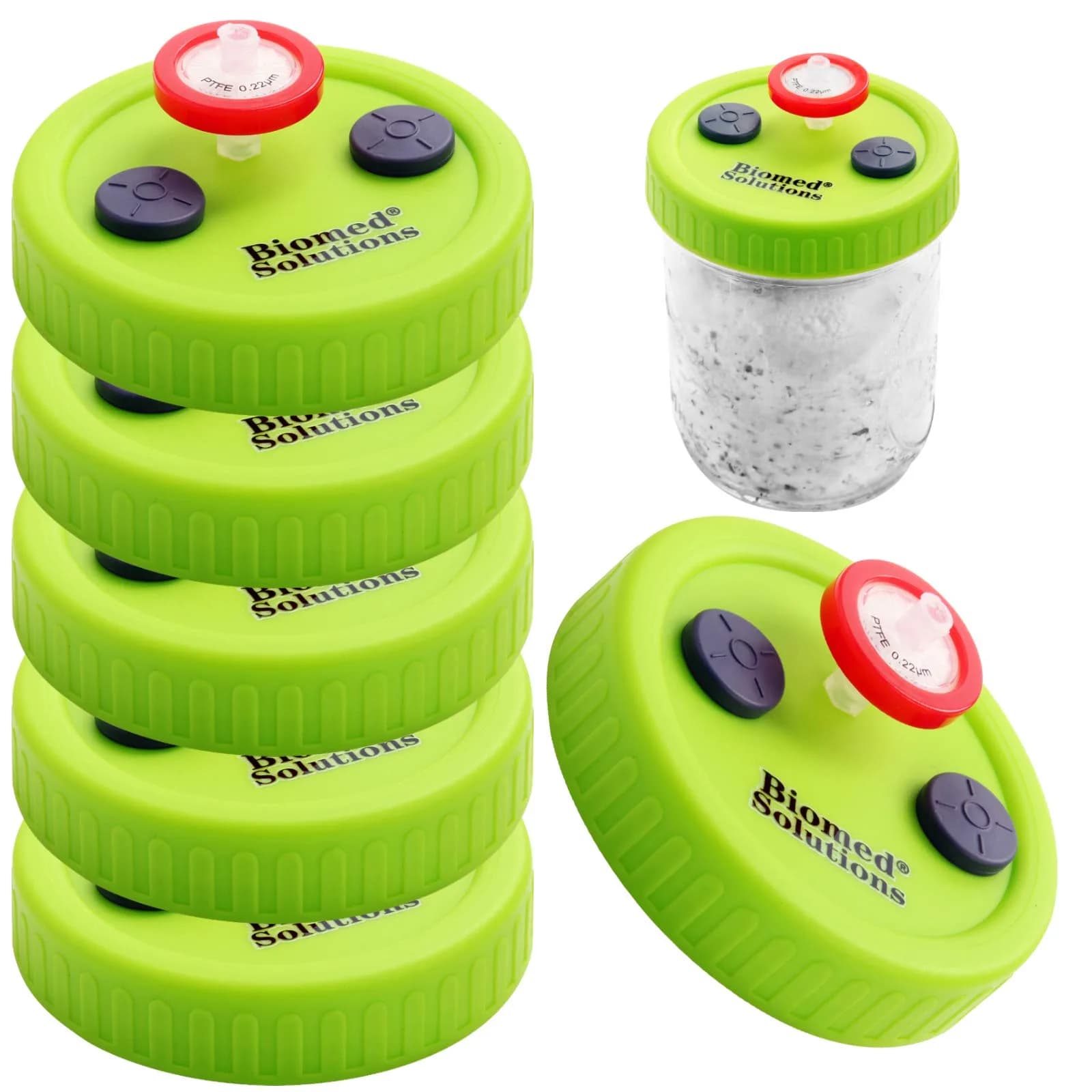 Biomed Solutions 86mm Wide Mouth Mushroom Lid | Food Grade PP, Green, 6 pcs - main product image