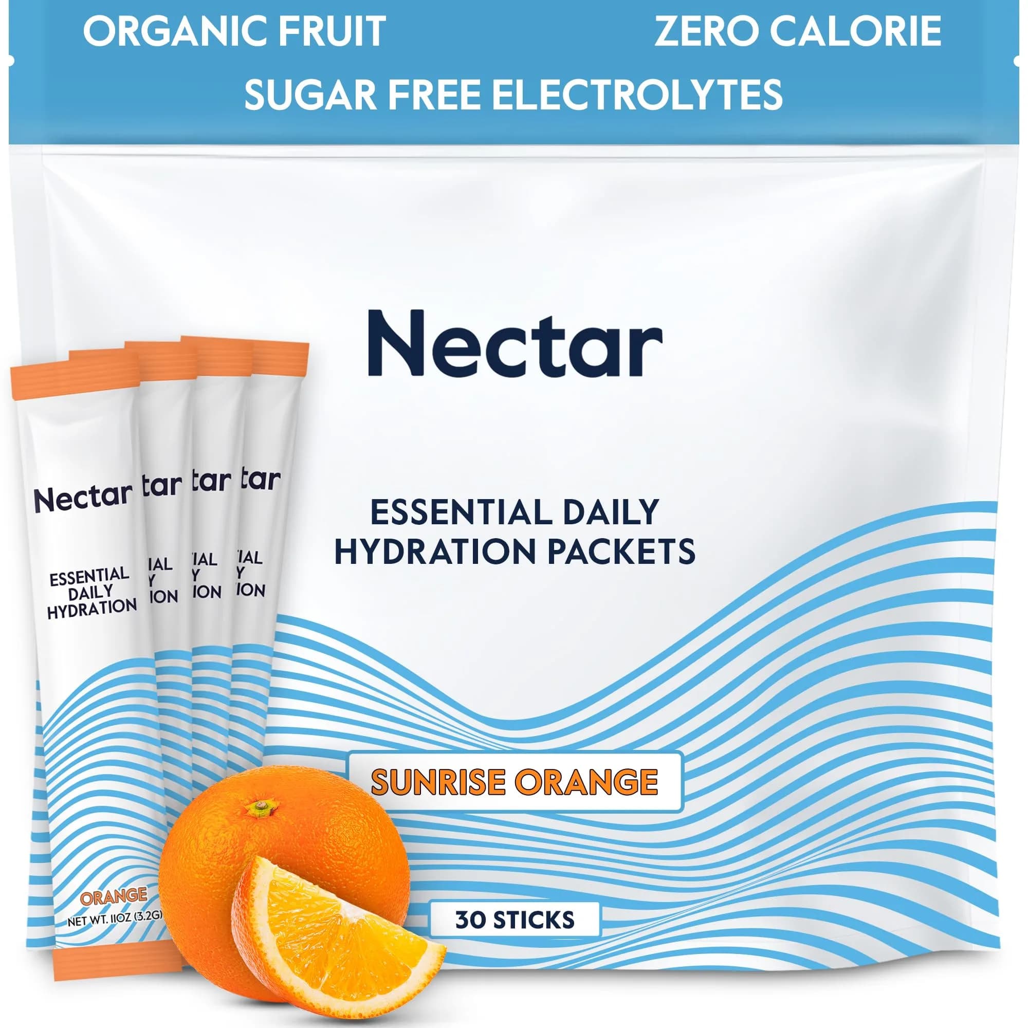 Nectar Hydration Packets Orange 30 Pack | Organic Fruit Liquid Daily IV Electrolytes Powder - main product image
