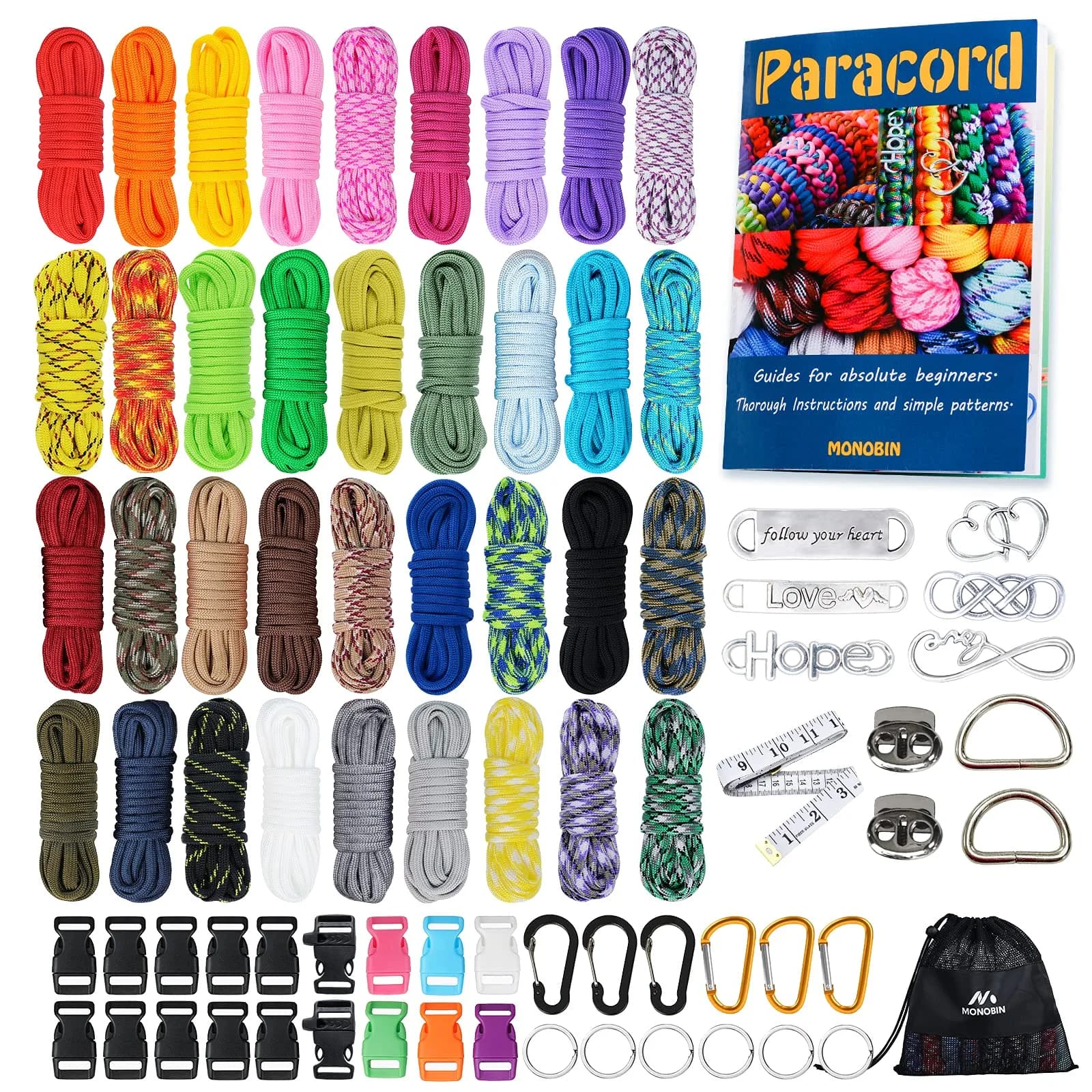 MONOBIN Paracord Kit 36 Colors | 550 lb Type III Nylon Rope for Crafts & Outdoor Use - main product image