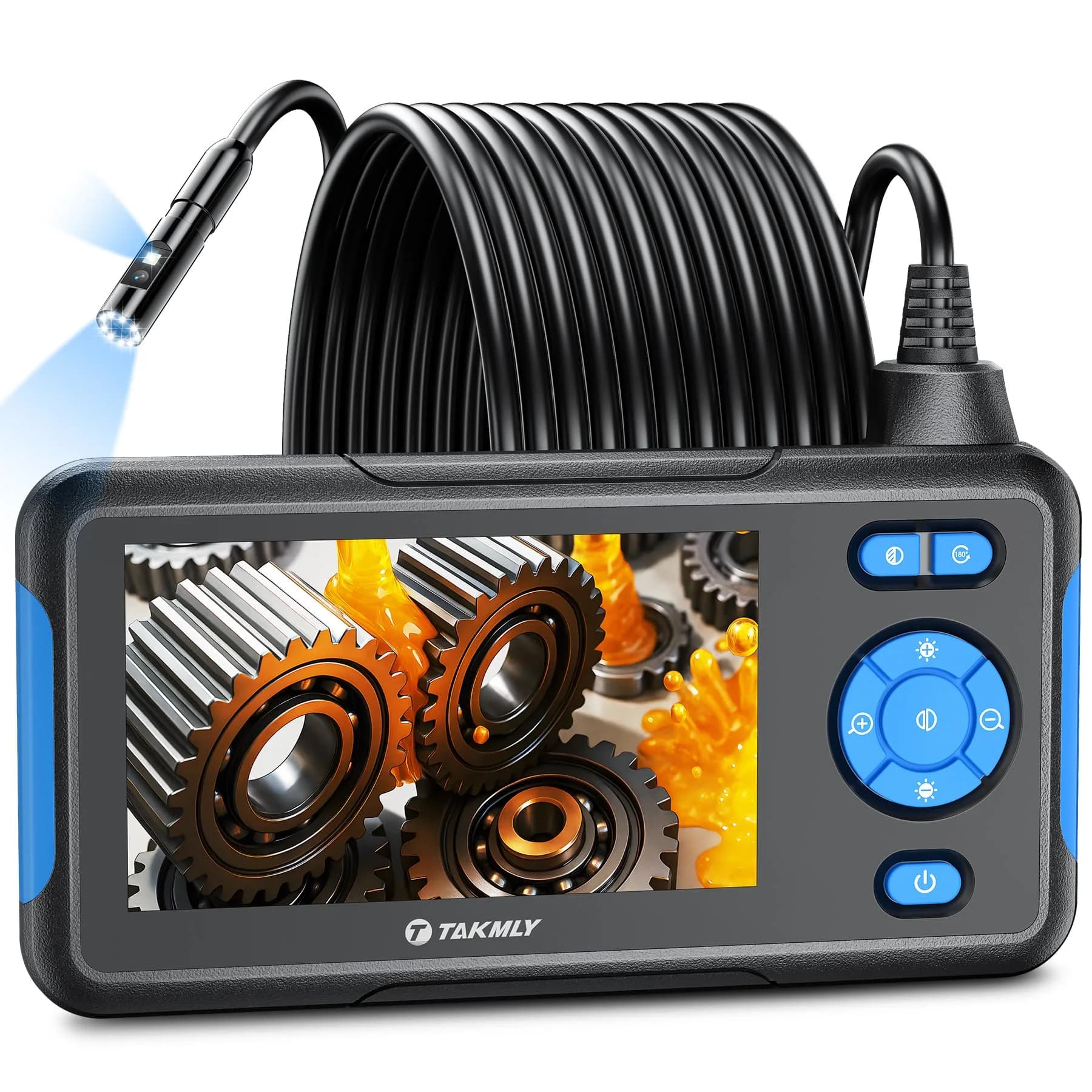 T TAKMLY Industrial Endoscope Borescope Inspection Camera with Dual Lens 1080P HD Display, 16.5ft Semi-Rigid Cable - main product image