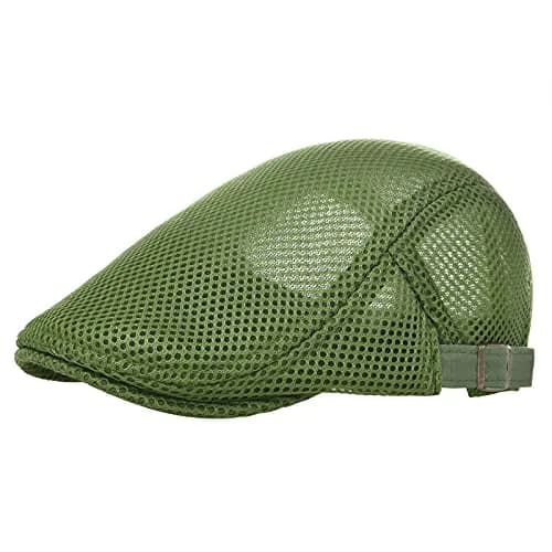 VOBOOM Men's Breathable Mesh Summer Hat Adjustable Newsboy Beret Ivy Cabbie Flat Cap Khaki