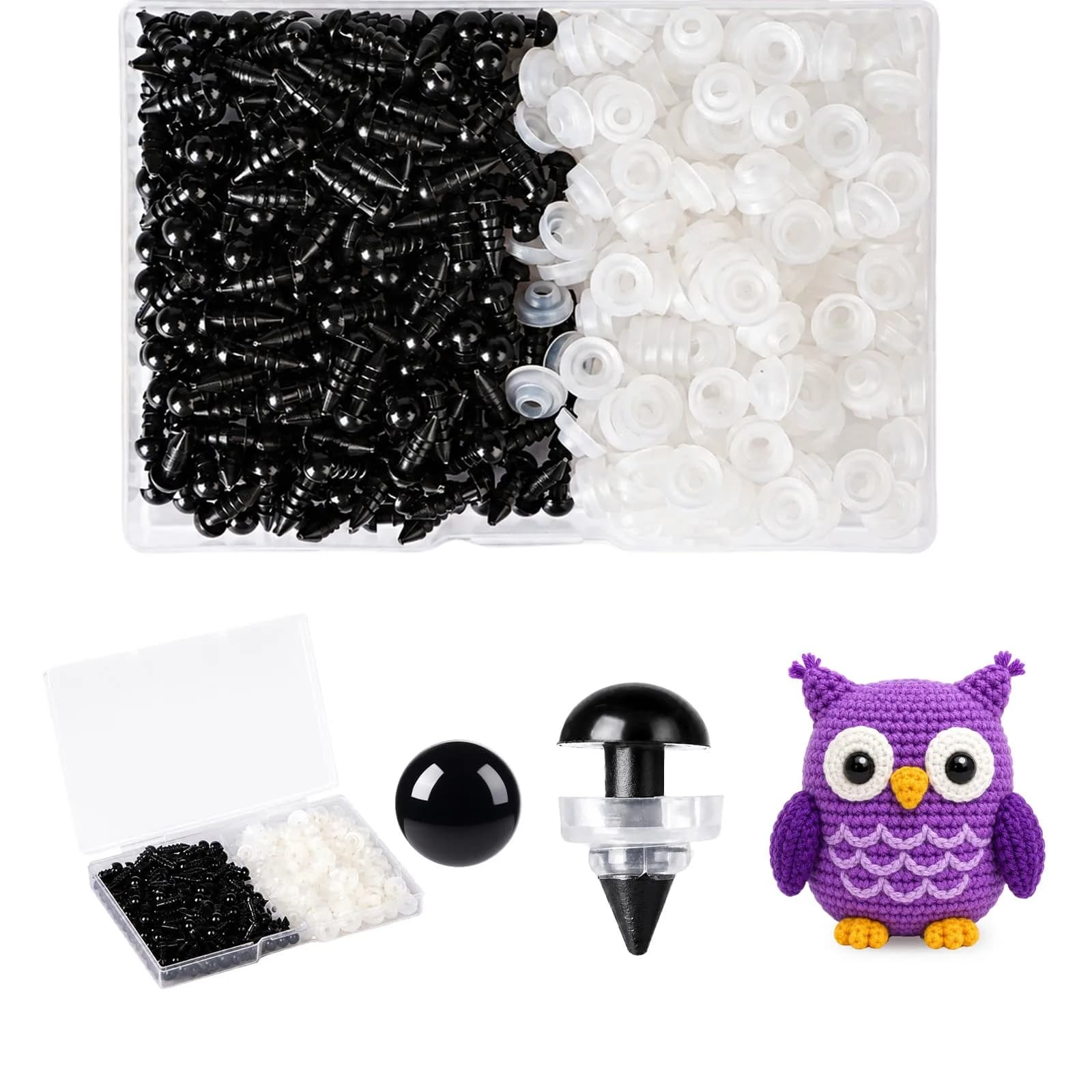 Vanblue 8mm Safety Eyes with Washers - 260PCS Plastic Black Craft Eyes for Amigurumi, Stuffed Animals, Crochet Toys & Crafts - main product image