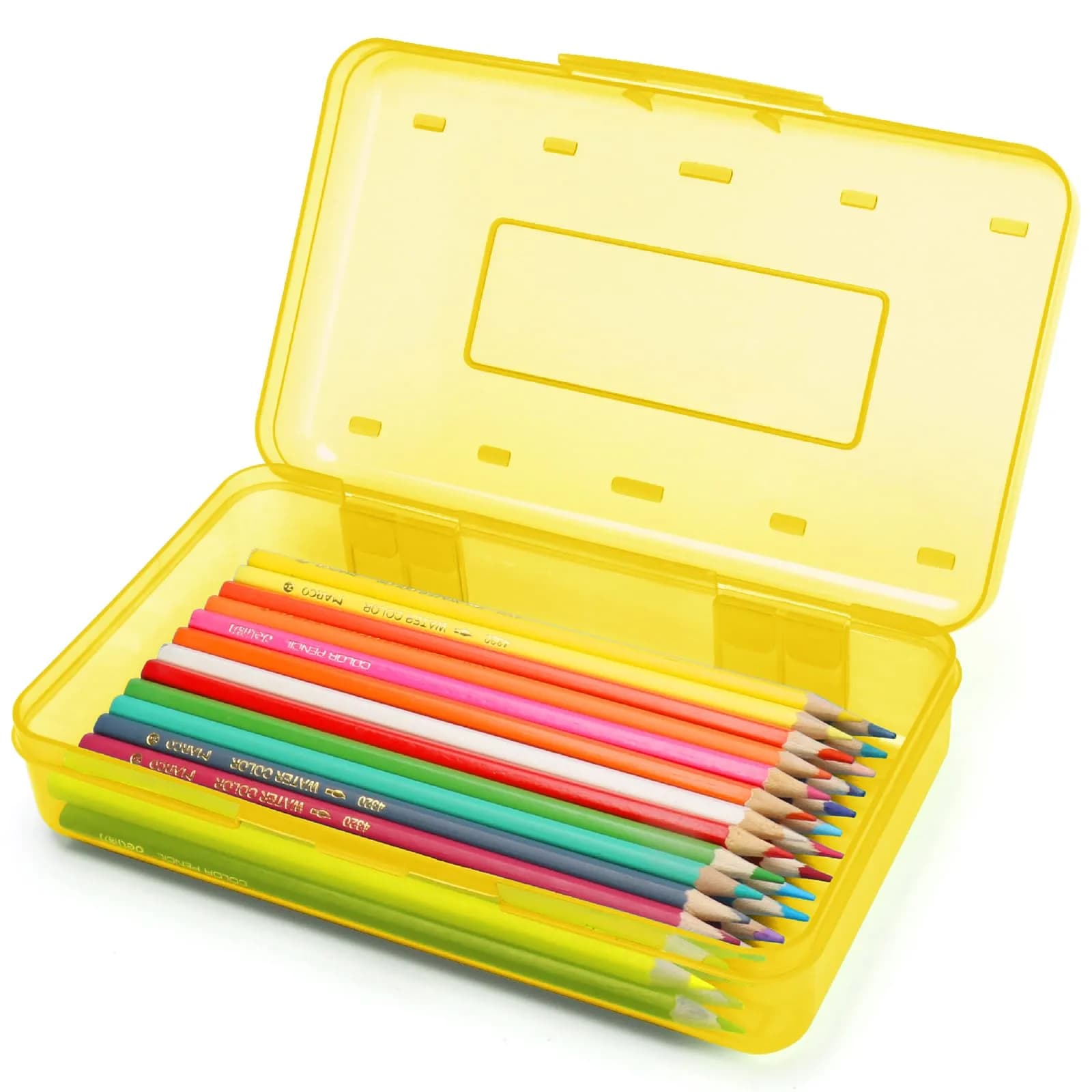 Nuozme Plastic Hard Clear Color Pencil Box Case for Kids | Transparent, Stackable & Durable Storage (8.2 x 4.6 x 2.3 inches)