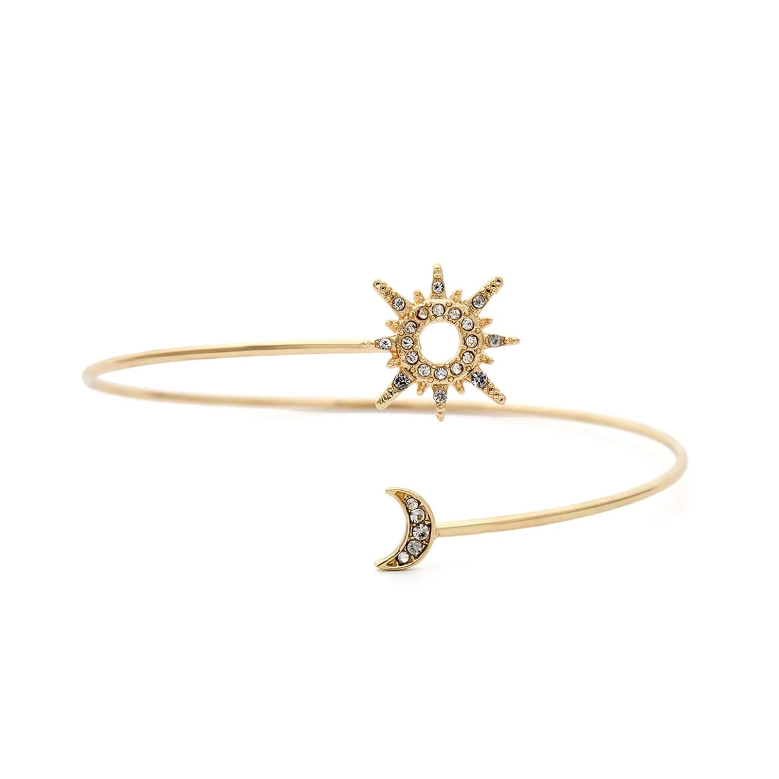 Caiyao Crystal Sun Moon Arm Bangles Adjustable Gold Cuff for Women | Wedding Costume Jewelry - main product image