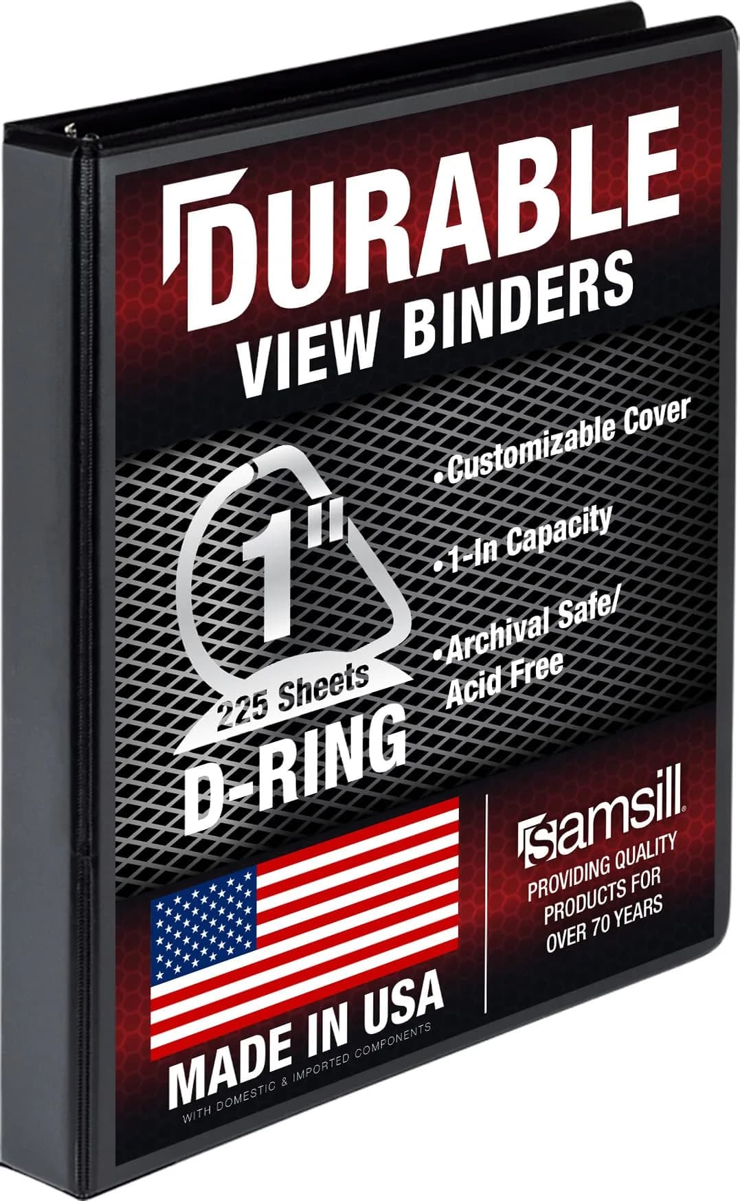 Samsill Durable 2.5cm (1 Inch) 3 Ring Binder, D Ring Binder, Black (1 Pack) | Recycled Chipboard Construction - main product image