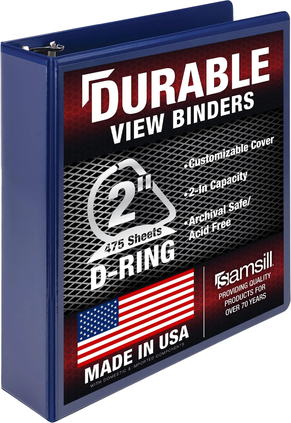 Samsill 5.1cm (2 Inch) 3-Ring D-Ring Binder, Blue, 480 Sheet Capacity | Recycled Fiberboard Construction - main product image