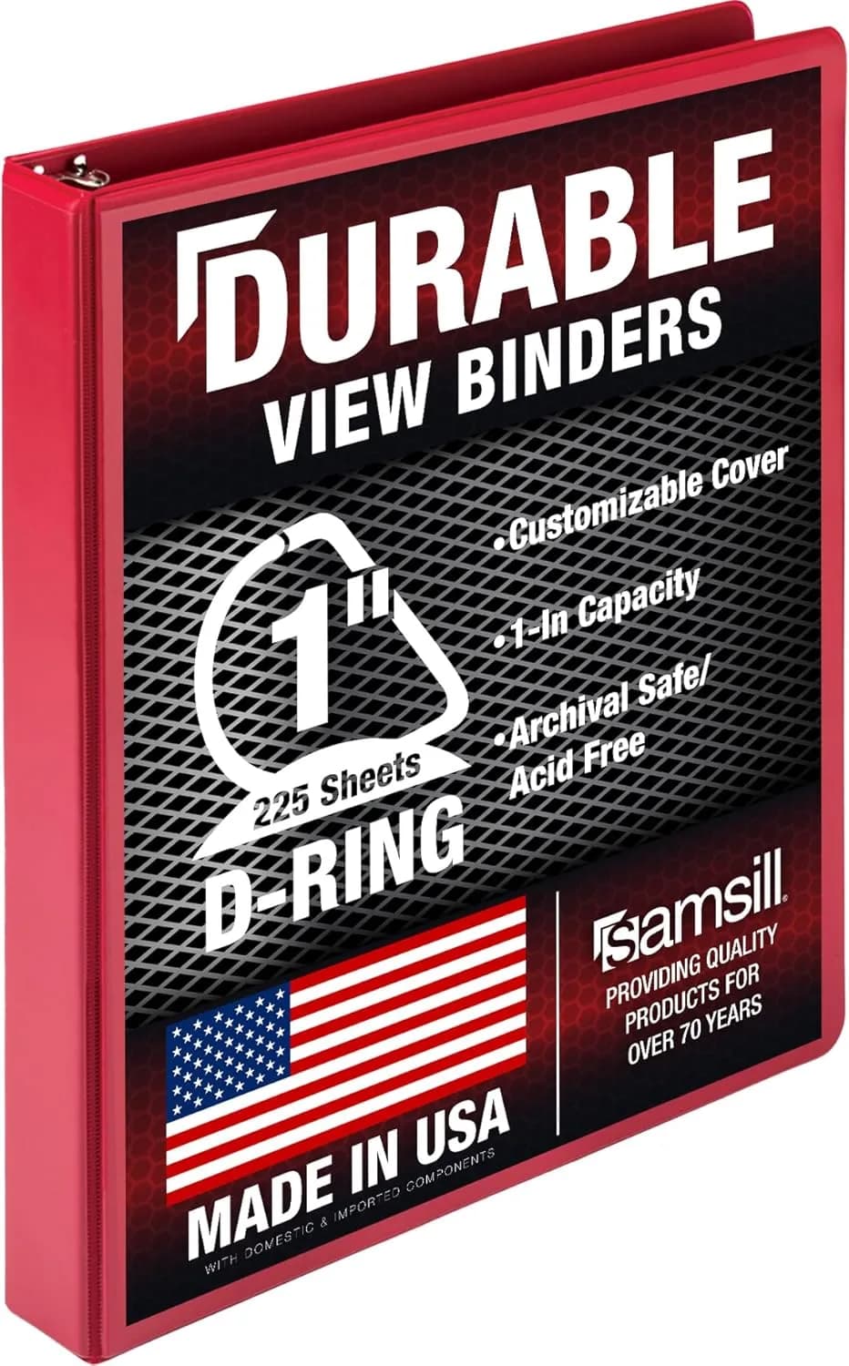 Samsill Durable 2.5cm (1 Inch) D Ring Binder, Red, 1-Pack | Springback Binder for Students & Office - main product image