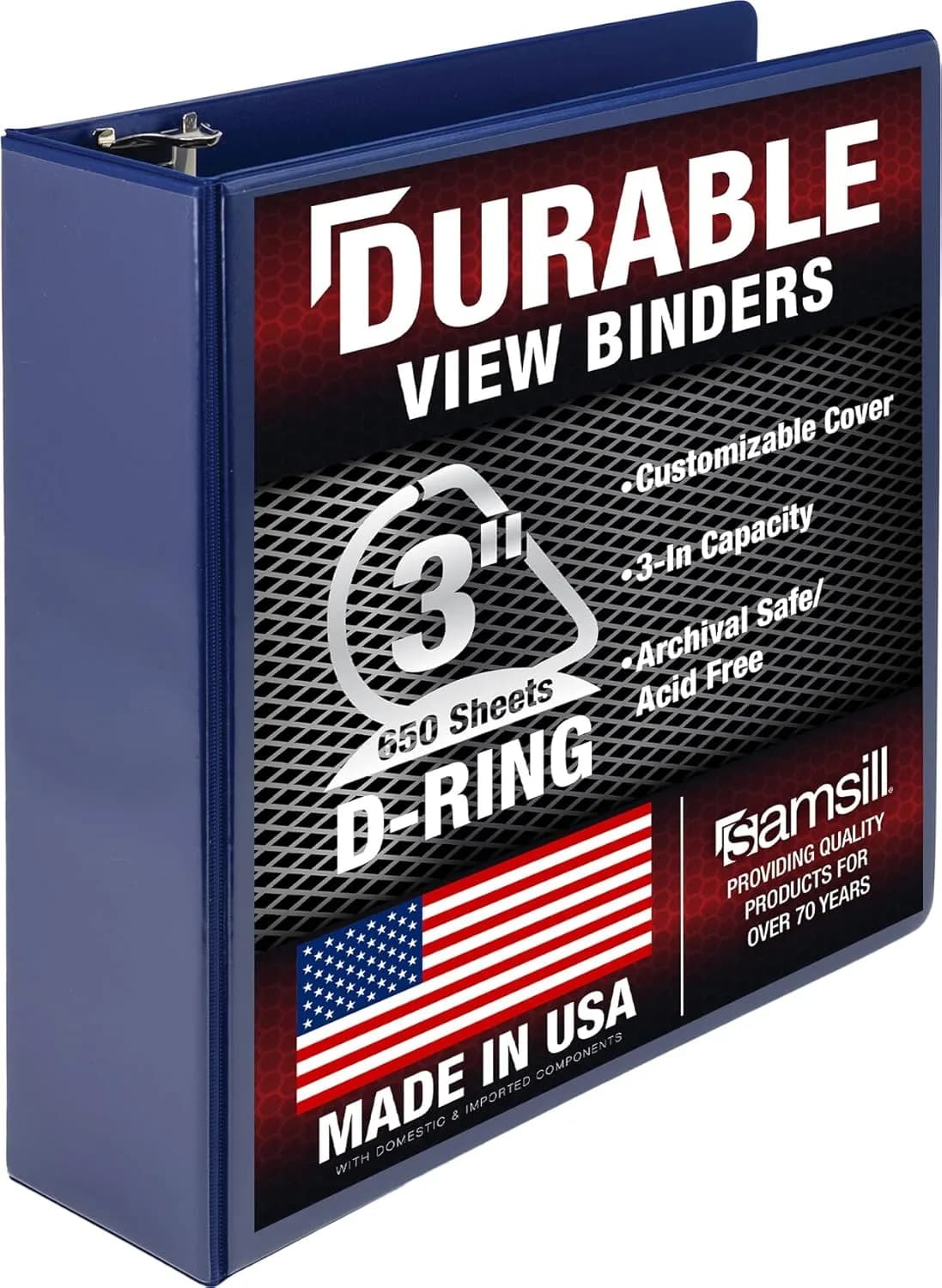 Samsill Durable 7.6cm (3 Inch) 3-Ring Binder, D-Ring, 100% Recycled Chipboard, Blue | Bulk Pack Storage Binder for Students - main product image