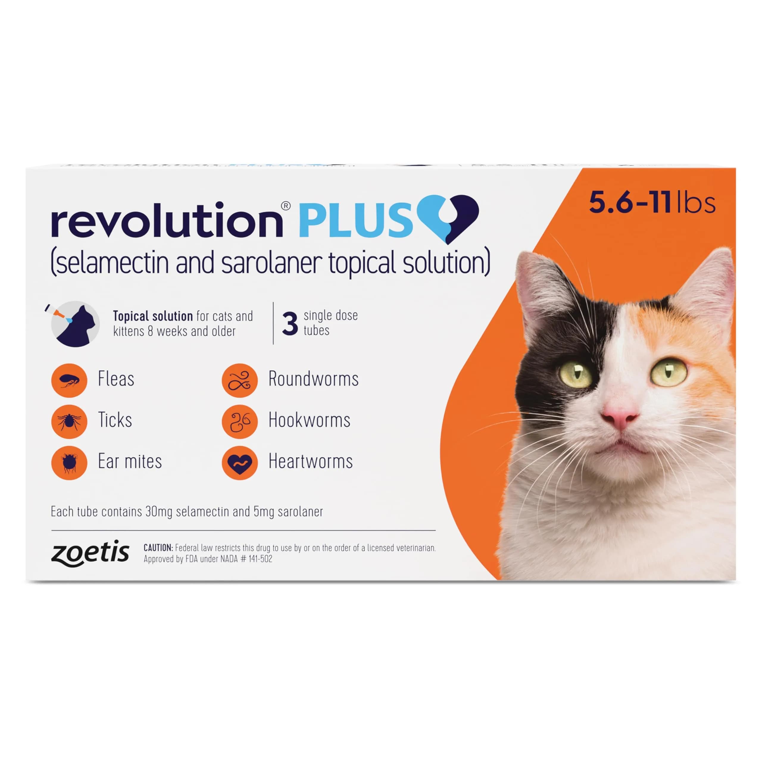 Revolution Plus Topical Solution for Cats 5.6-11 lbs | 7-in-One Parasite Protection