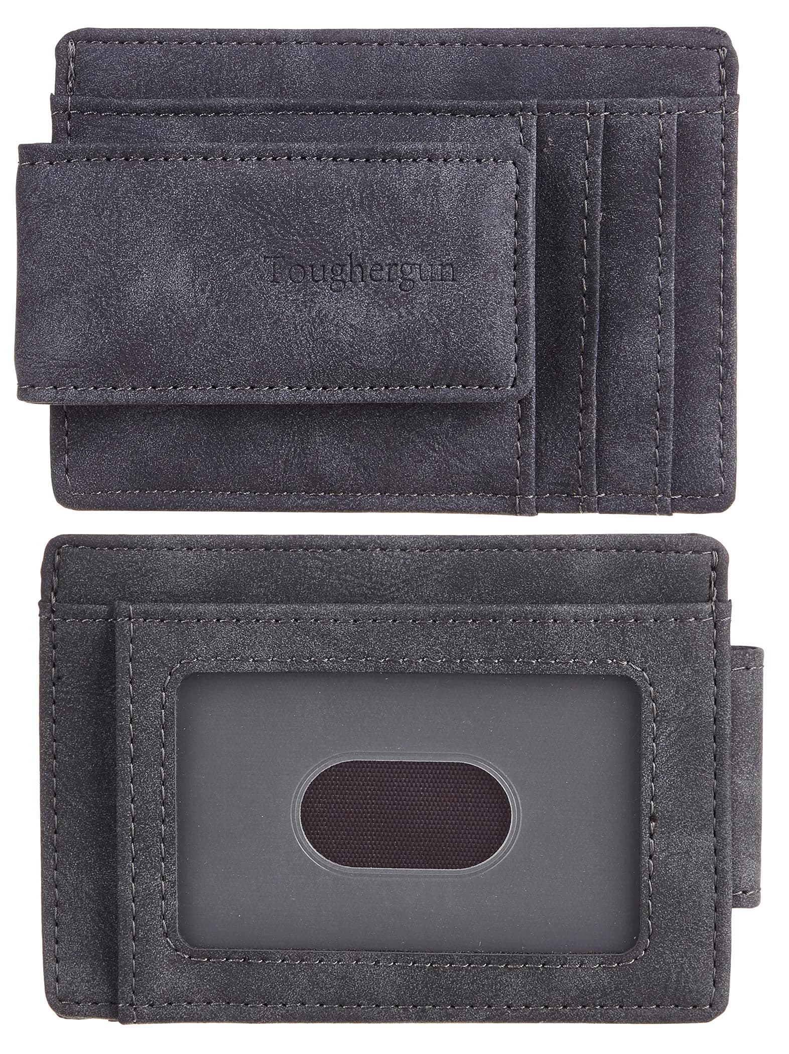 Toughergun Slim Wallet for Men RFID Blocking Money Clip, Minimalist Front Pocket Credit Card Holder, Magnetic Thin Mens Wallets with ID Window (Russet Brown, 4" x 3" x 0.3")