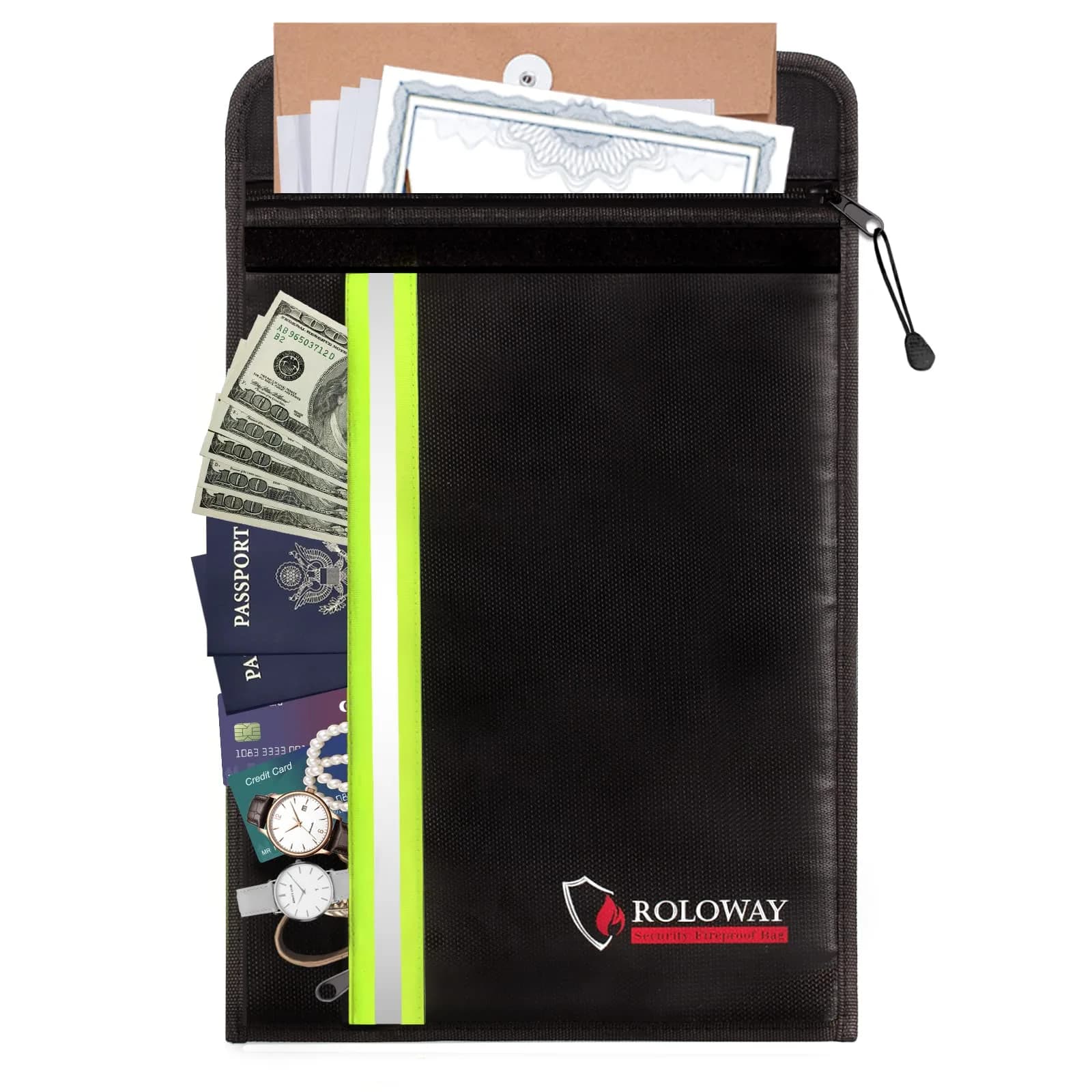 ROLOWAY Fireproof Document Bag 40 x 28 cm (15 x 11 inch) | Protects Cash, Legal Papers, Laptop - main product image
