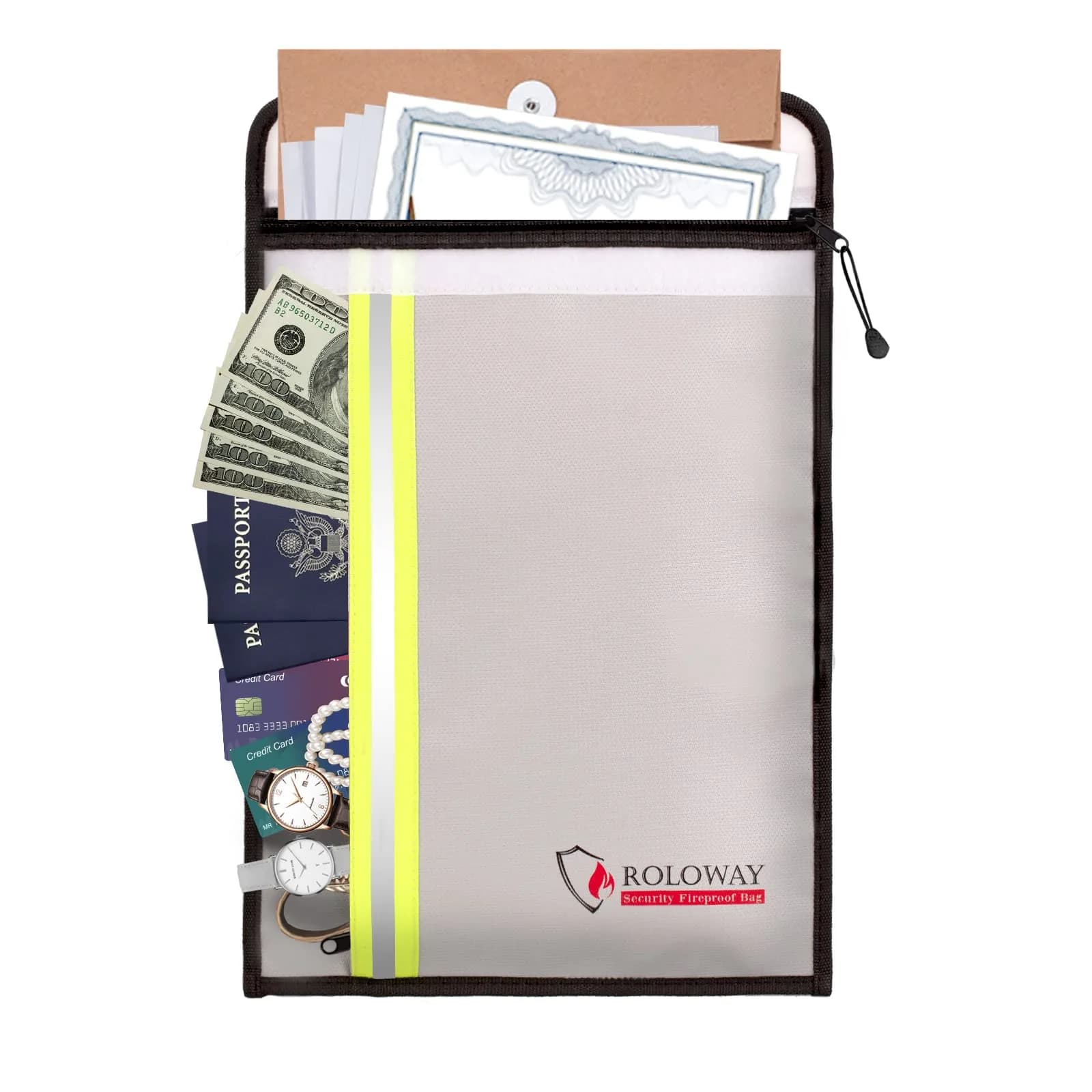 ROLOWAY Fireproof Document Bag 38cm x 28cm (15 x 11 inch) | Protects Documents from Fire and Water - main product image