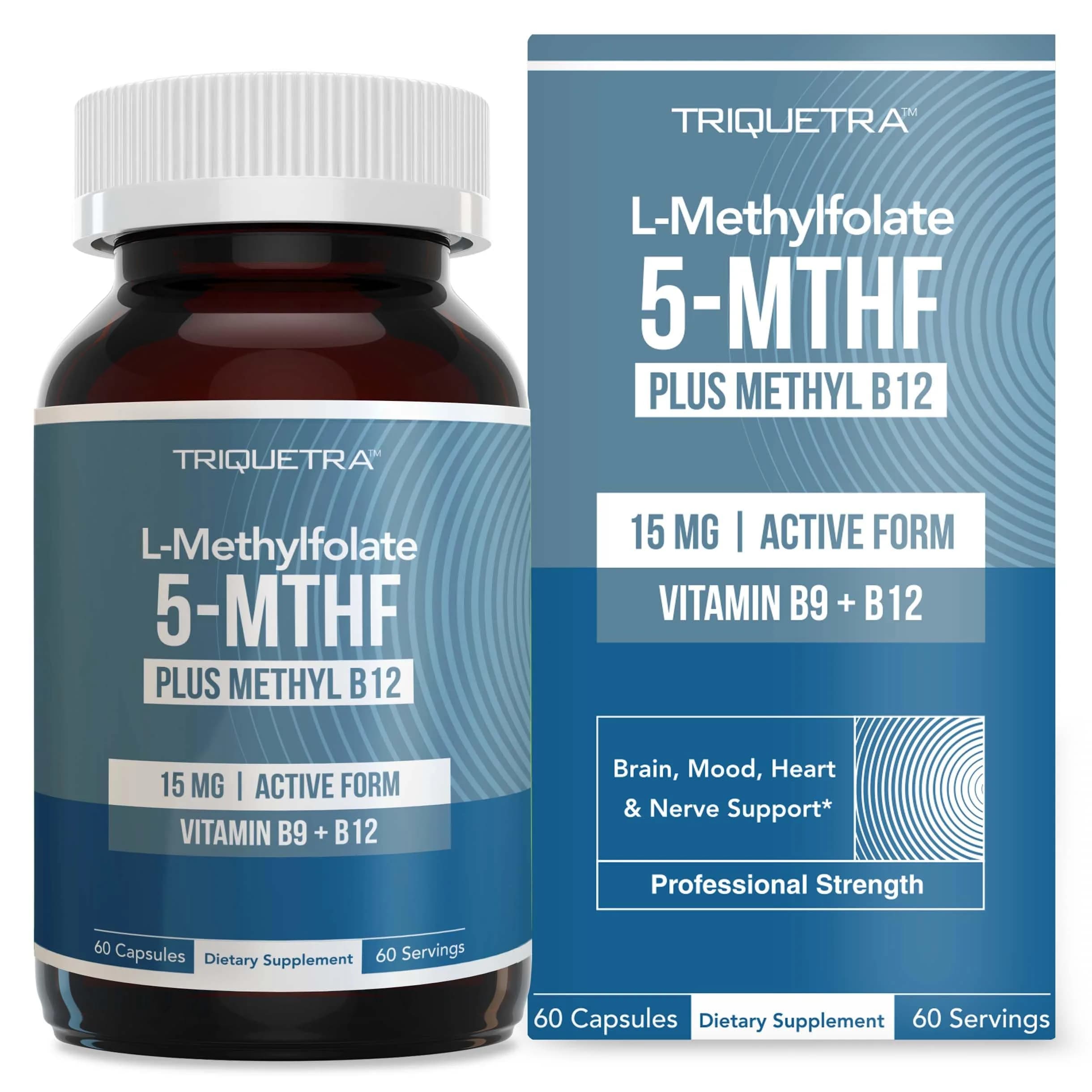 Triquetra Health L-Methylfolate 15mg Plus Methyl B12 Cofactor Capsules – 60 Count - main product image