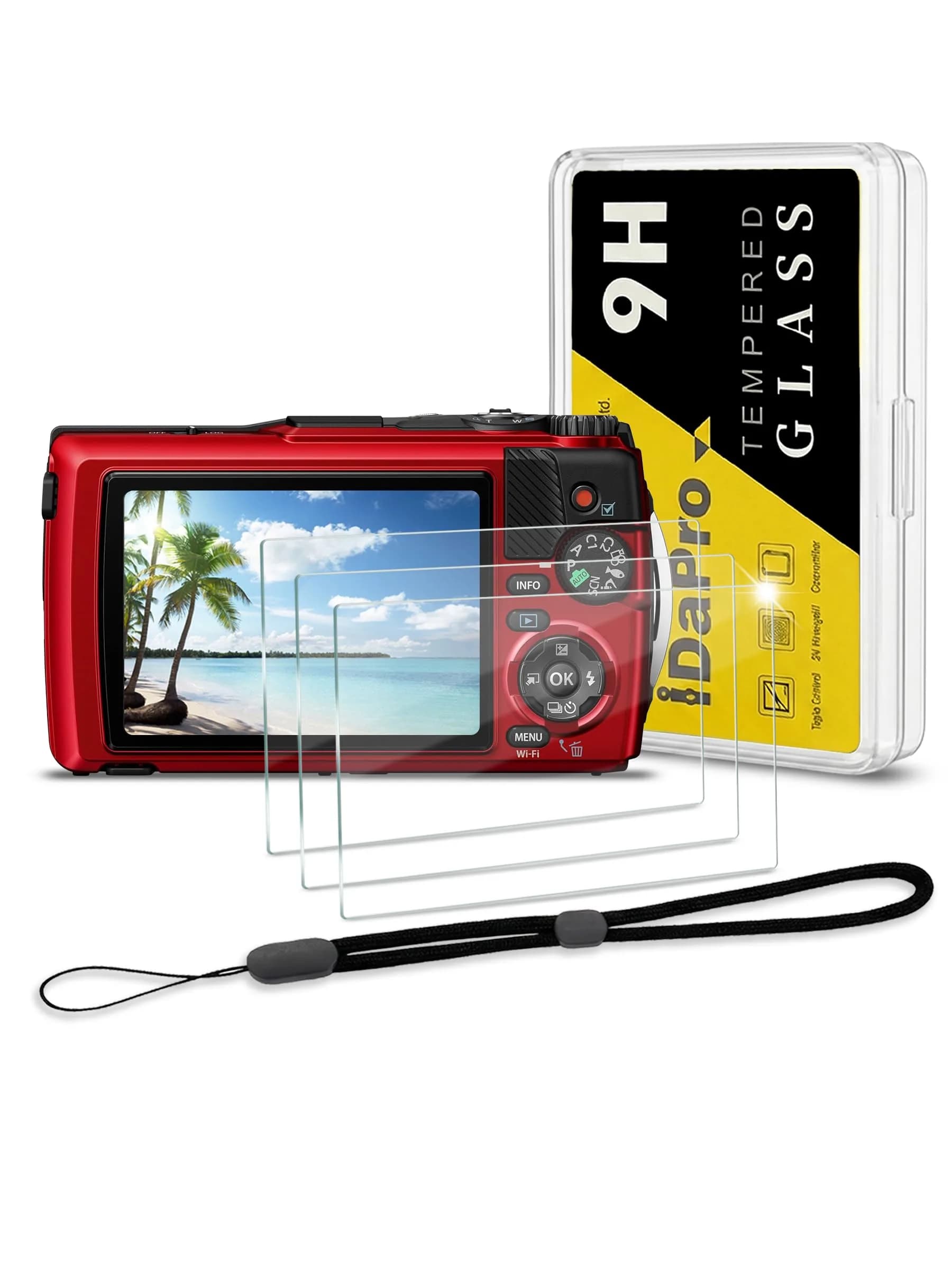 iDaPro Screen Protector for Olympus TG-7/TG-6/TG-5/TG-4 | 9H Tempered Glass, Waterproof, 3 Pack