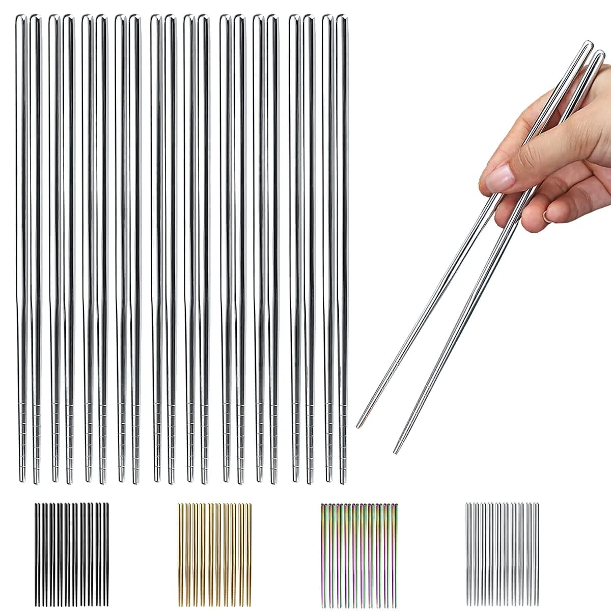 HOMQUEN Stainless Steel Reusable Chopsticks 8.9 Inch | Dishwasher Safe & Durable