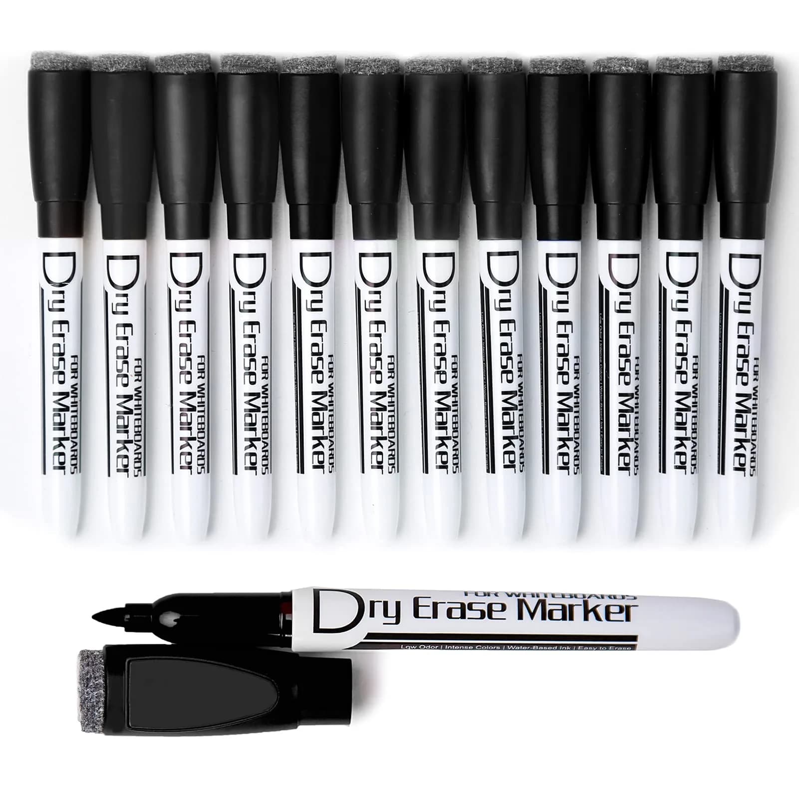 Volcanics Magnetic Dry Erase Markers Fine Tip 1mm Black 12 Pack | Low Odor, Smear-Proof, Vivid Ink - main product image