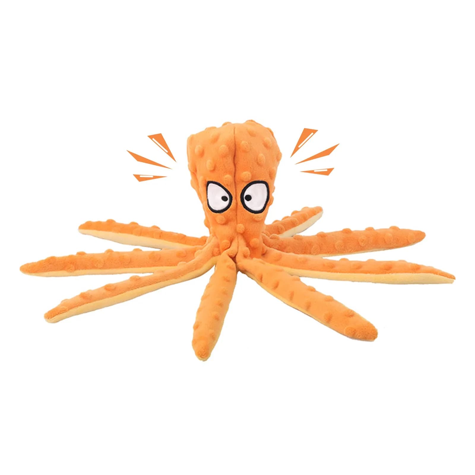 WishLotus Octopus Dog Chew Toy, No Stuffing Plush Dog Squeaky Toy with Crinkle Paper in Legs, Corduroy Interactive Dogs Play Teething Toys for Small, Medium Dogs (Orange)