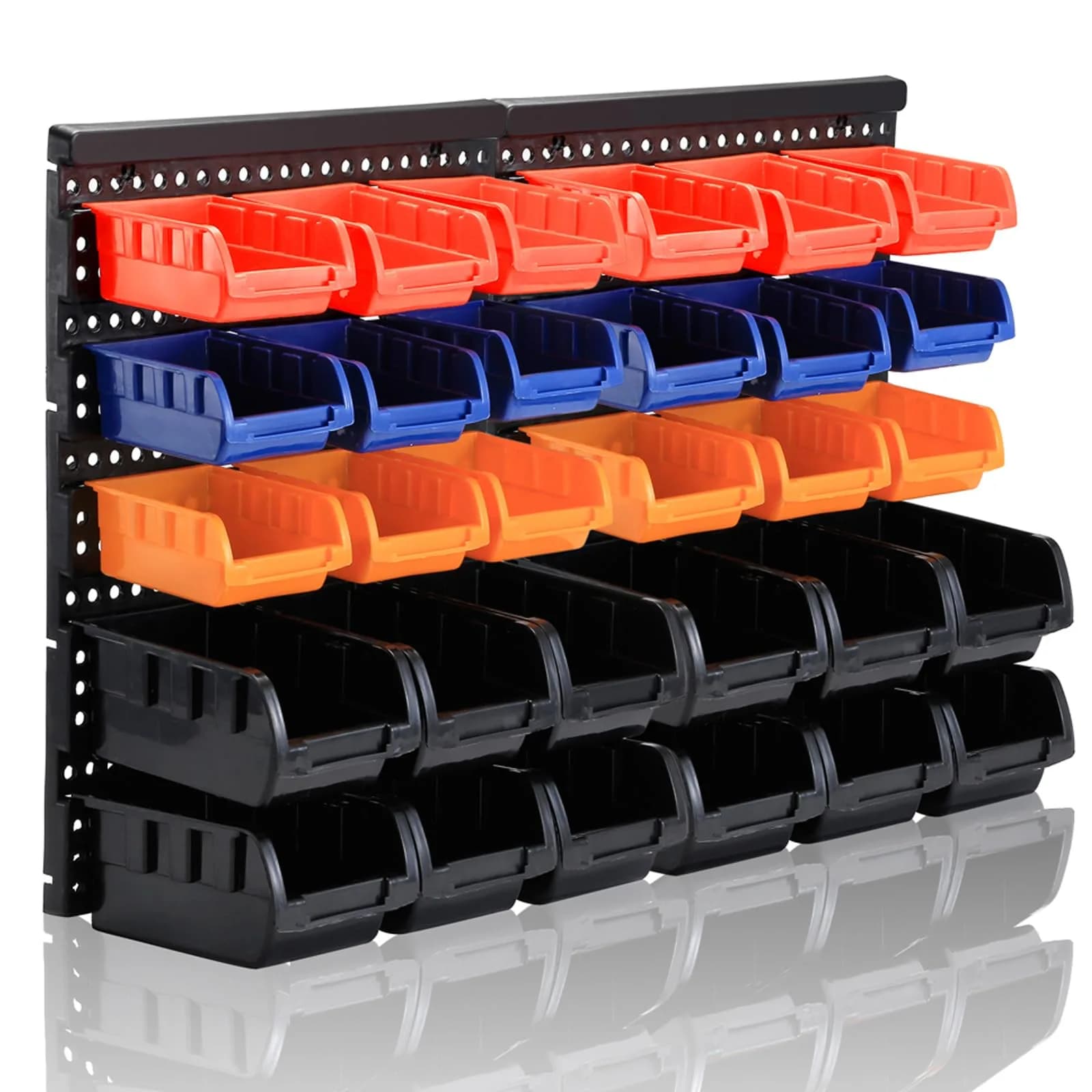 MULSAME Wall Mounted Storage Bins Parts Rack 25.2"x16.2" | Garage Organizer with 4 Colors - main product image