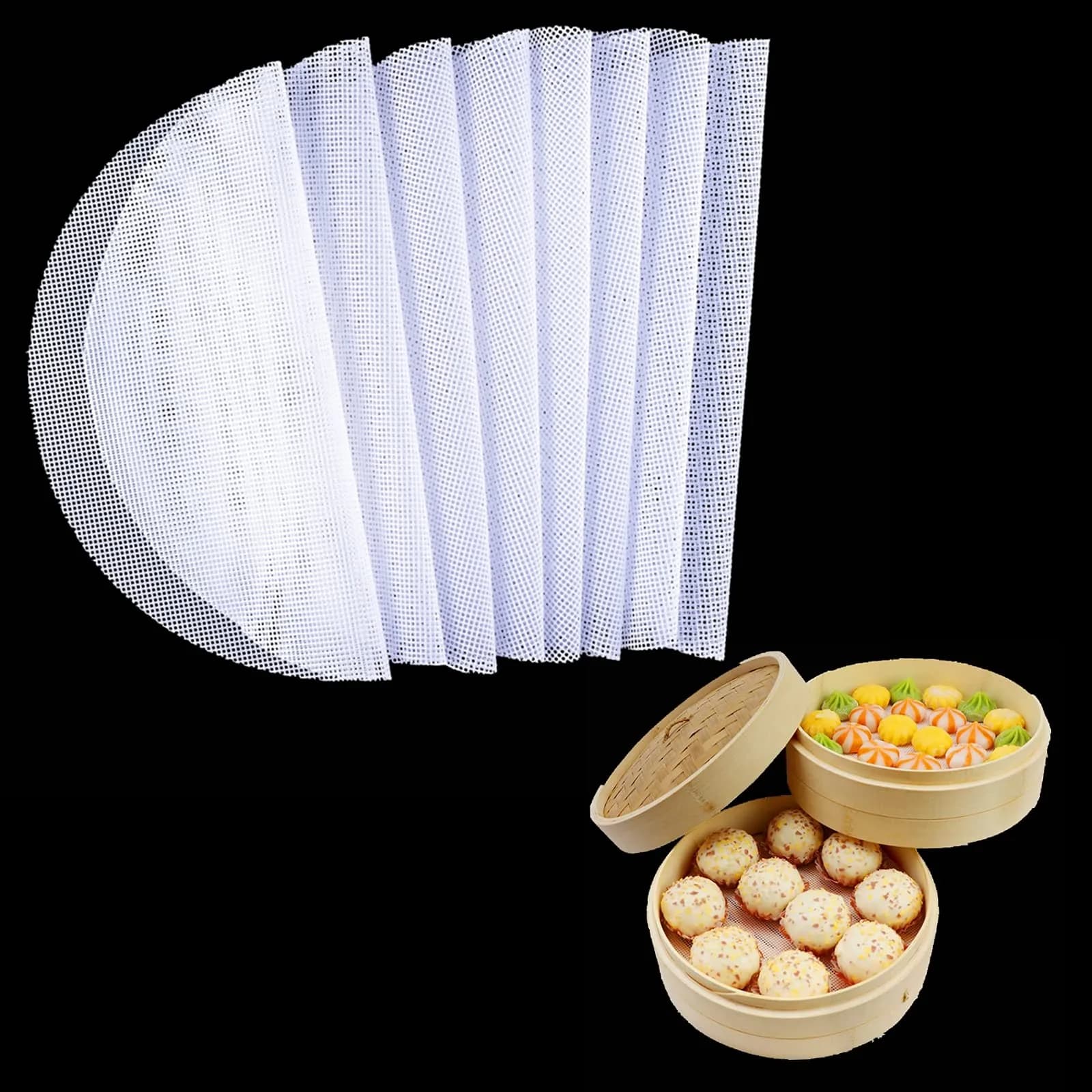BuRuiJi 10-Piece Silicone Steamer Liners, 33cm (13 x 13 inch) | Non-Stick Mesh for Dim Sum & Baking