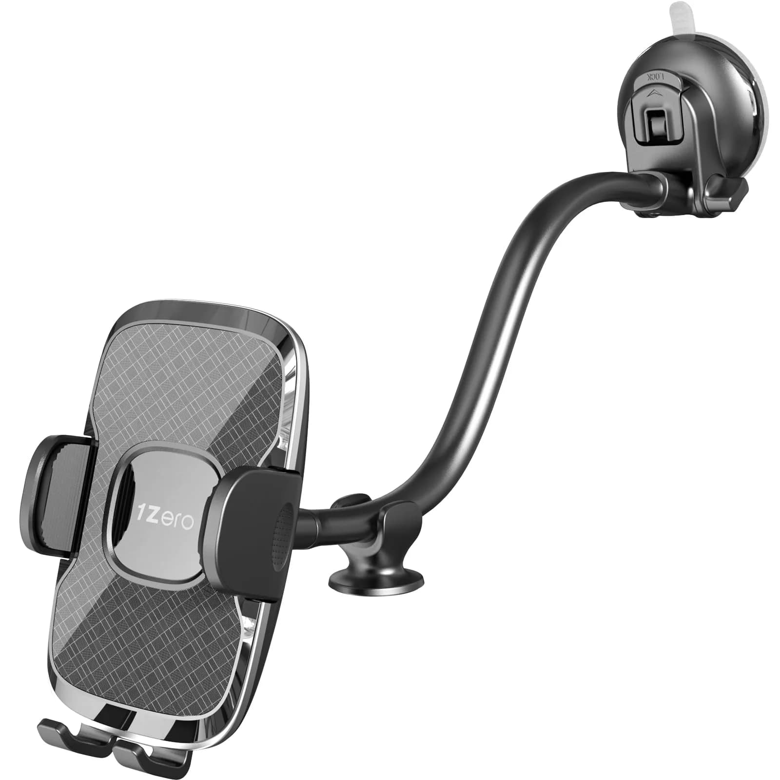 1Zero Car Truck Phone Mount Holder with 8-Inch Gooseneck, Anti-Shake, Universal Fit, Black | Supports All Cell Phones