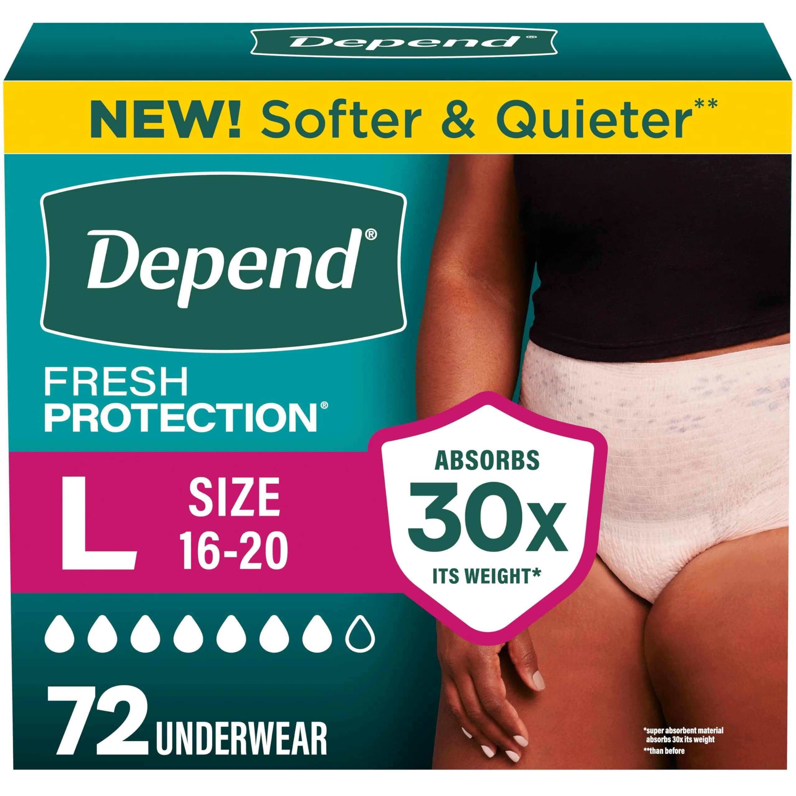 Depend Fresh Protection Adult Diapers for Women, Maximum Absorbency, Large (38-44" Waist), Blush, 72 Count | USA Imported Incontinence Underwear - main product image