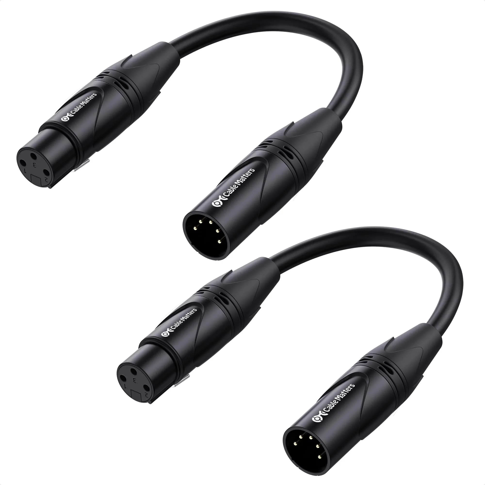 Cable Matters 2-Pack 5 Pin to 3 Pin DMX Lighting Cable, 6 Inches | Convert DMX & XLR Connectors