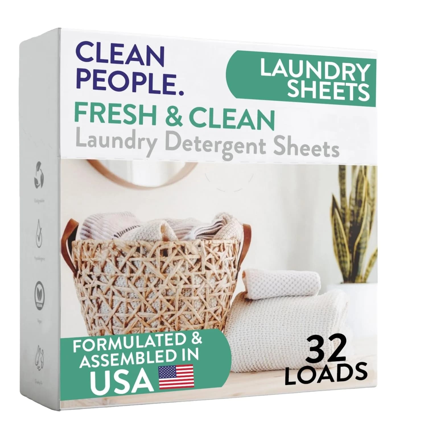 THE CLEAN PEOPLE Laundry Detergent Sheets - Fresh Scent, 32 Count | Biodegradable & Hypoallergenic Formula - main product image