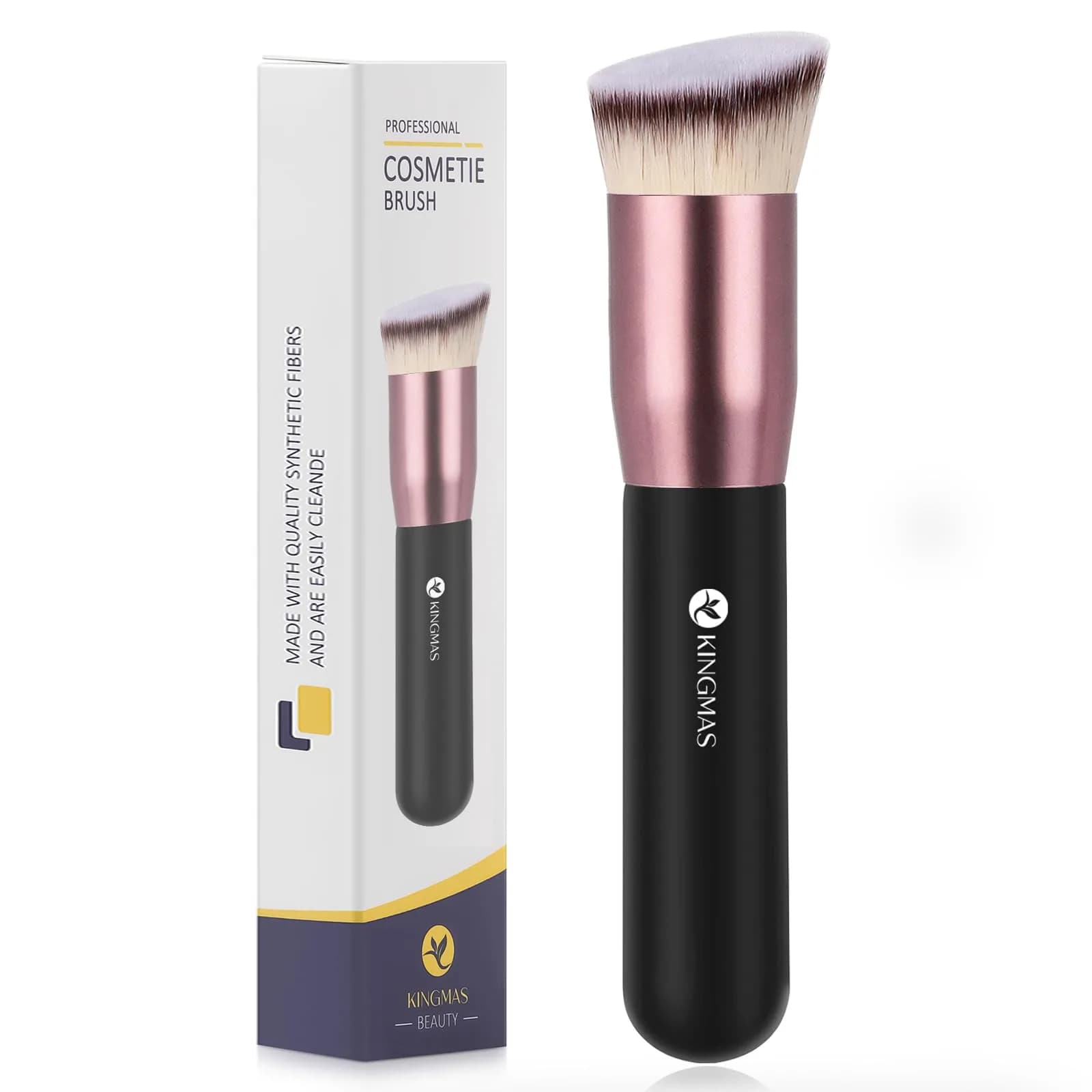 KINGMAS Angled Top Foundation Brush for Liquid, Cream, Powder, Blush Buffing Stippling Face Makeup Tools Black | Premium Synthetic Bristle Brush - main product image