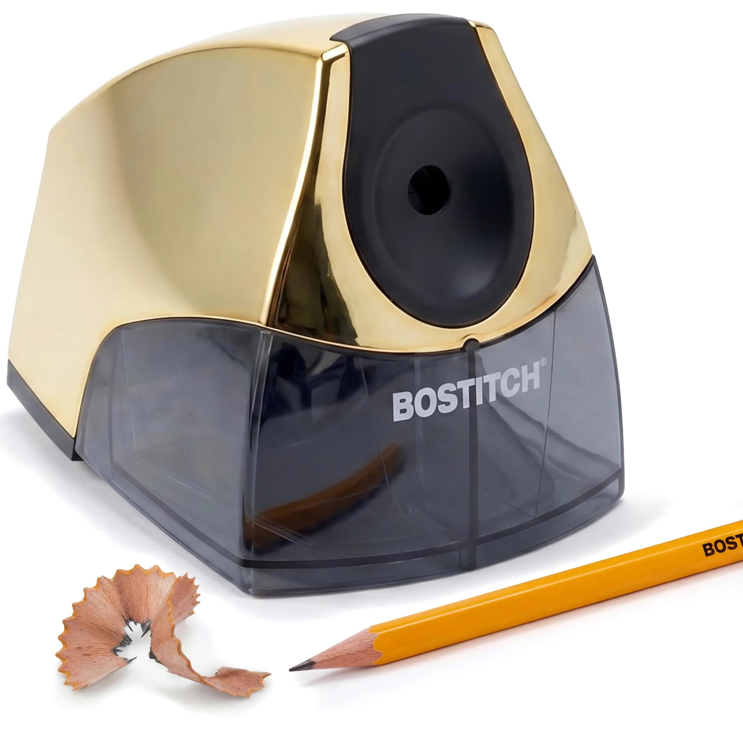 Bostitch Office Electric Pencil Sharpener Gold Chrome | Heavy-Duty Stall-Free Motor, High-Capacity Shavings Tray - main product image