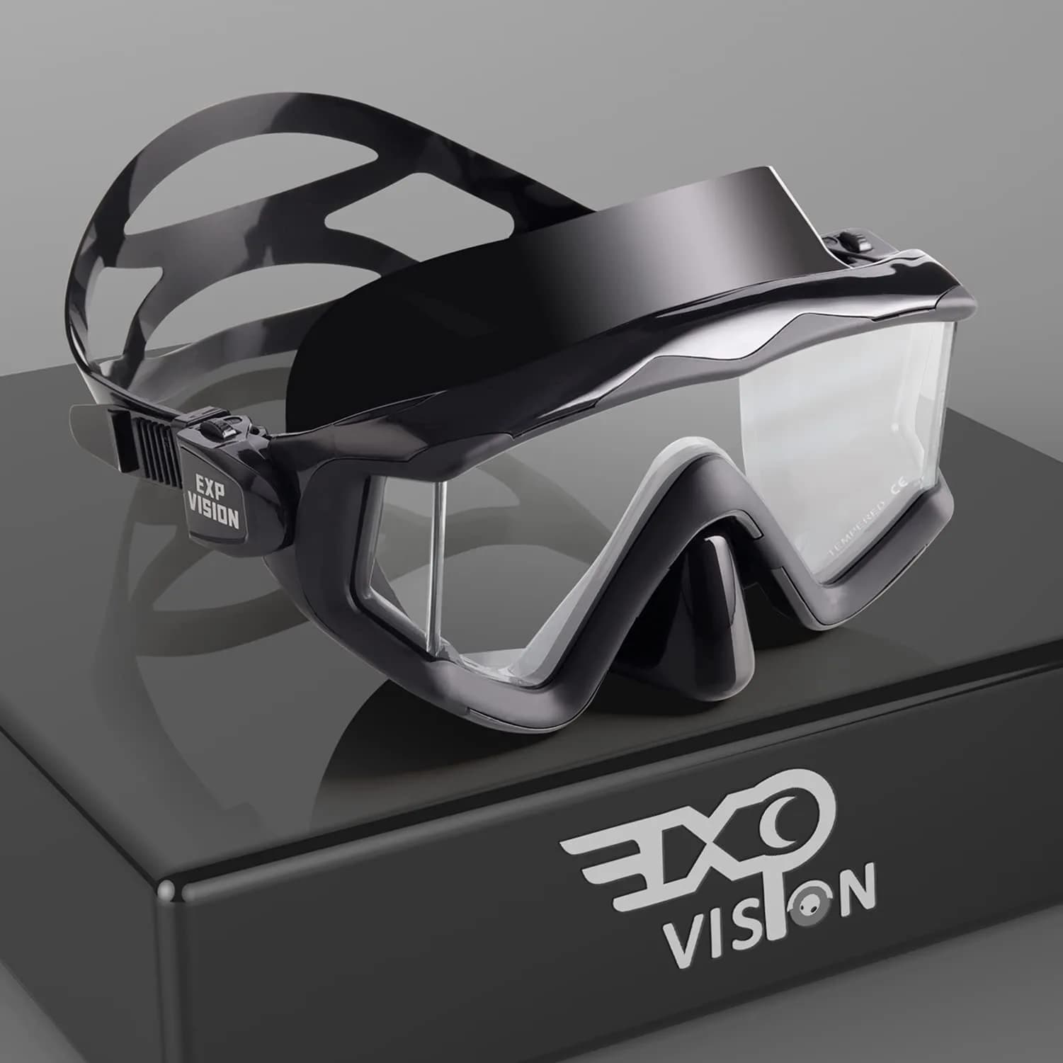 EXP VISION Pano 3 Window Scuba Diving Mask, Tempered Glass Snorkel Mask 280g (9.87 oz) | Wide View Anti-Fog Swim Mask - main product image