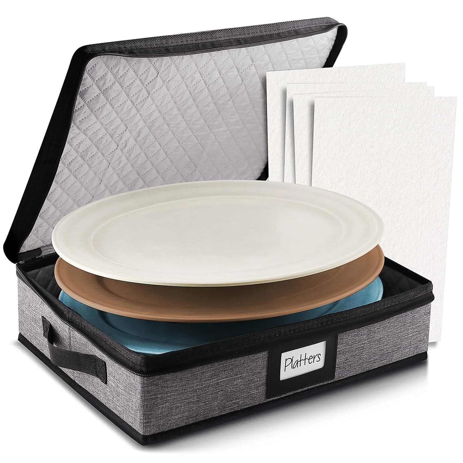 STORAGEBUD Platter Storage Case, Hard Shell, Quilted & Stackable 16"x 12.5"x 3.5" | Protect Fine China