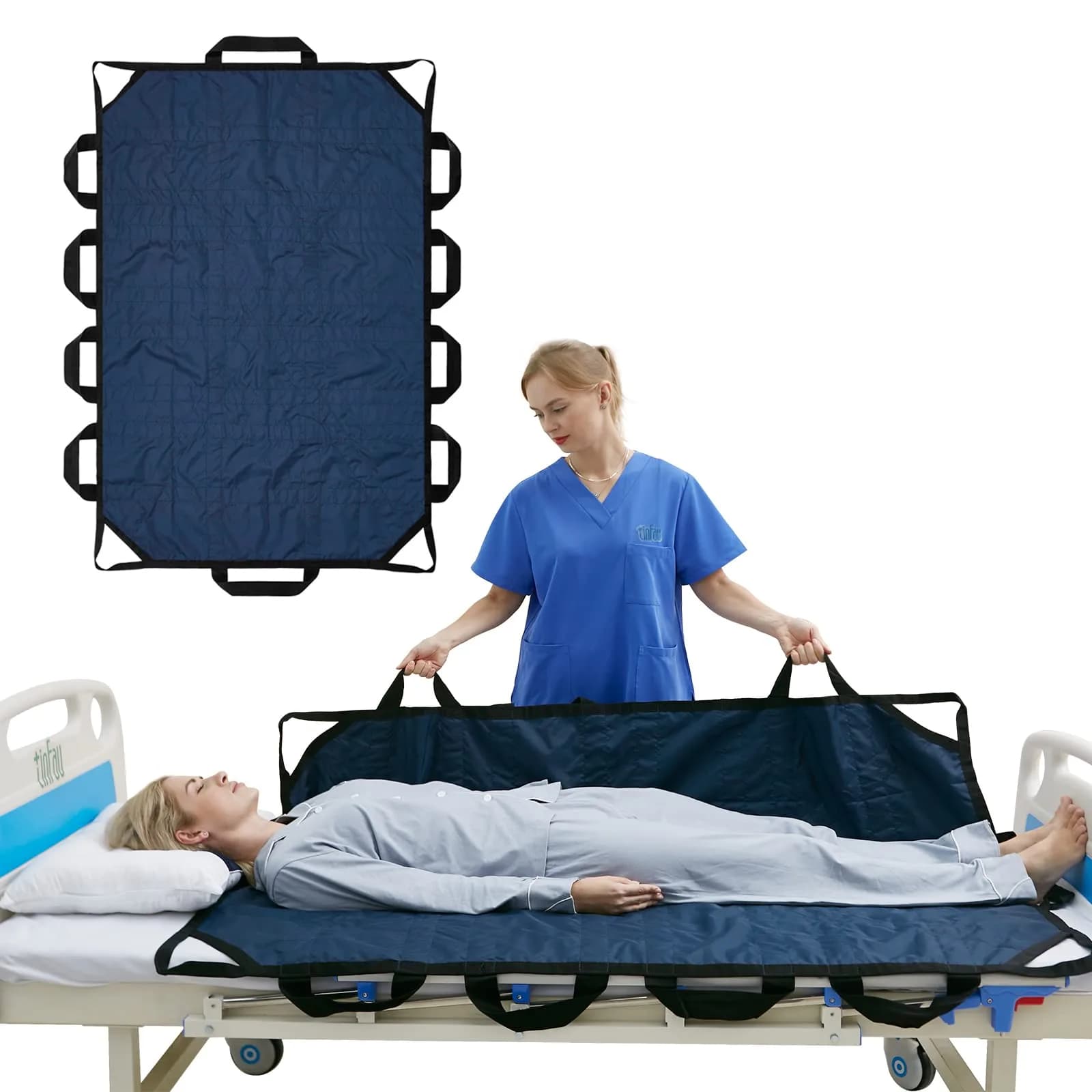 TINFAU Positioning Bed Pad with Handles 60" x 40" (152cm x 102cm) | Waterproof Glide Sheet for Patient Transfer - main product image