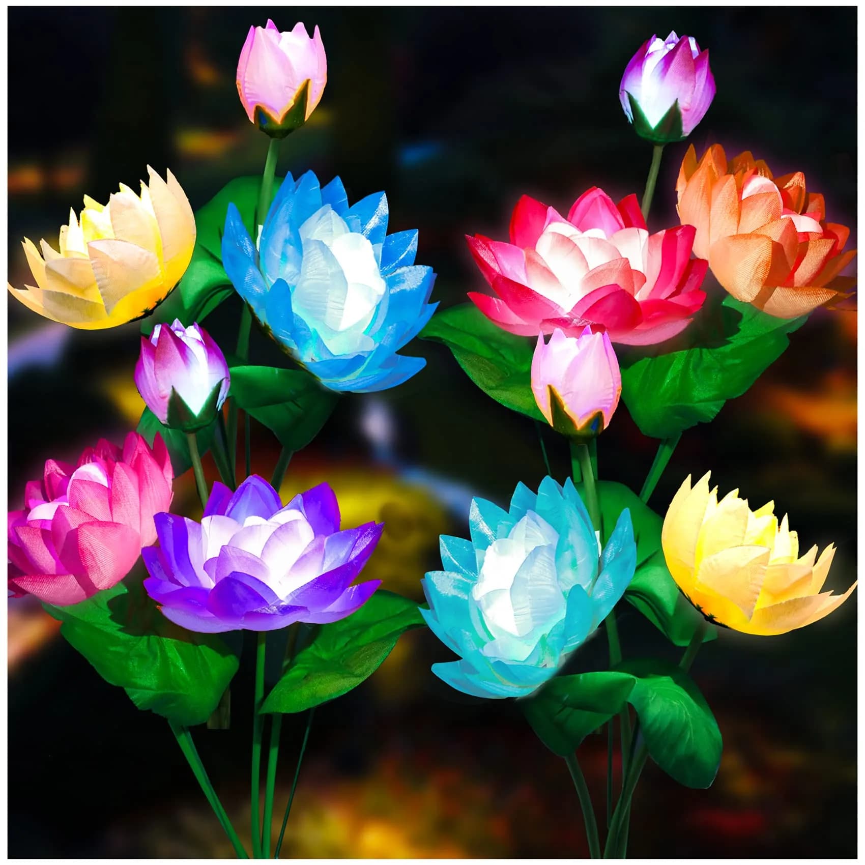 TONULAX Solar Garden Lights Lotus Flower 4 Pack | 7 Color Changing Outdoor Path Lights - main product image