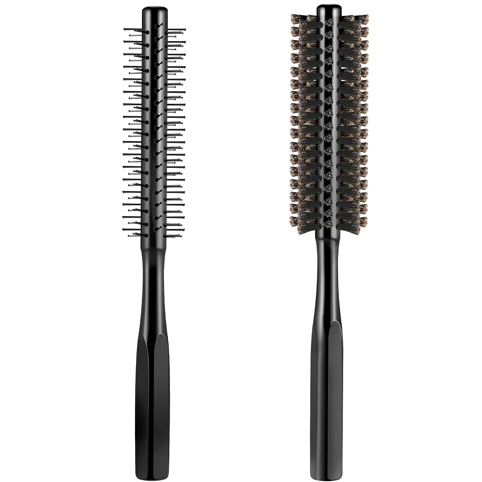 Geiserailie Black Round Hair Comb Set | 2-Piece Wooden Handle with Nylon & Boar Bristles | 21 cm (8.26 inches)