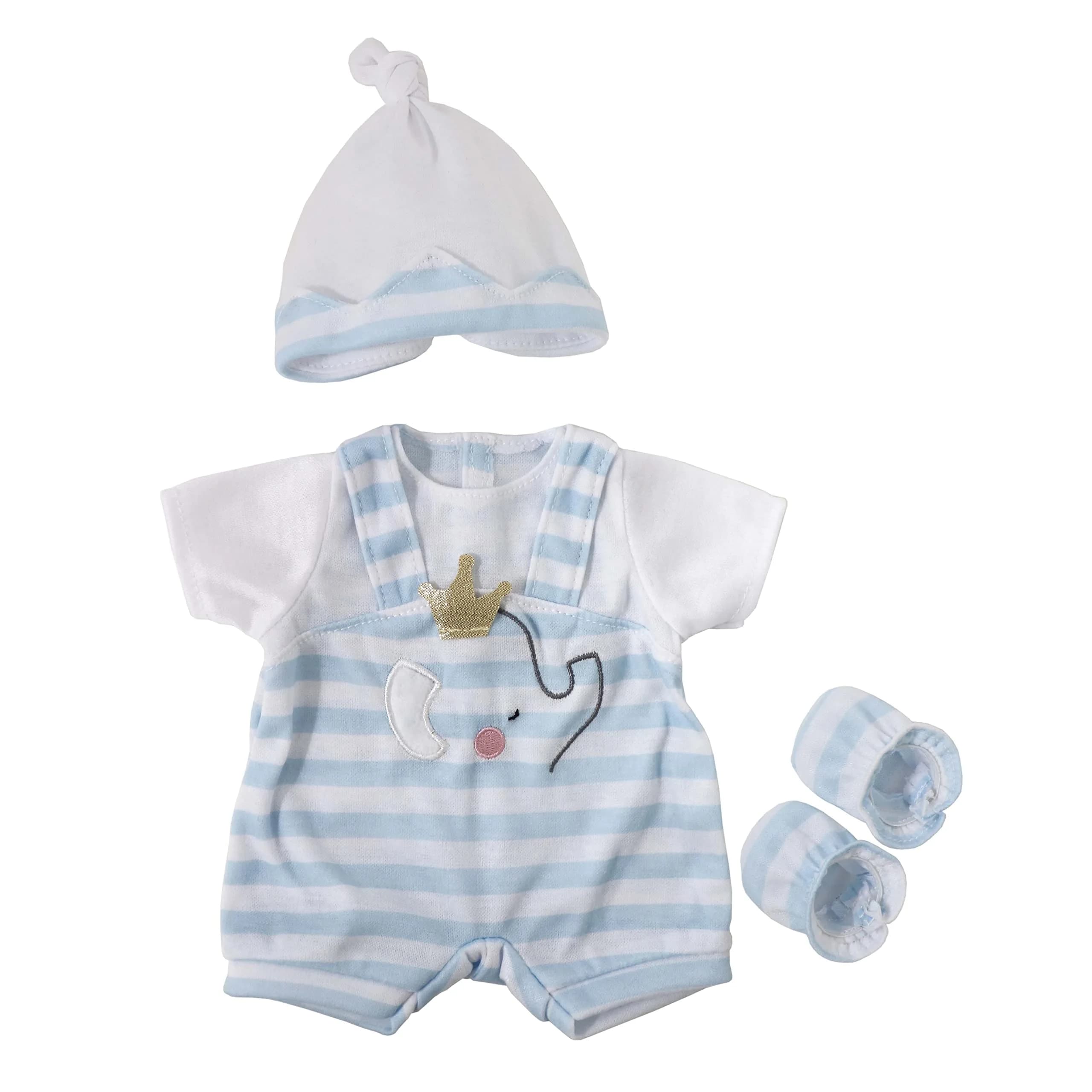 JC Toys Berenguer Boutique Baby Doll Outfit 14-16" | Blue Stripes & White Shorts, Includes Headband & Booties, Ages 2+ - main product image