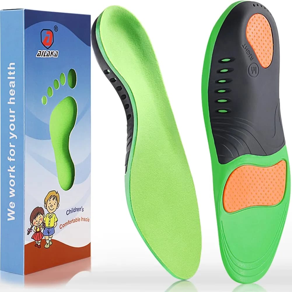 Ailaka Kids Arch Support Shoe Insert - Plantar Fasciitis Insoles for Flat Feet & High Arch, 1-3 M US Little Kid, Green - main product image