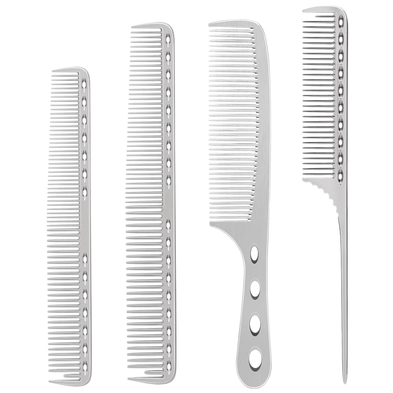CGBARBER Silver Aluminum Hair Comb Set | 4-Piece Styling & Cutting Comb Kit - main product image