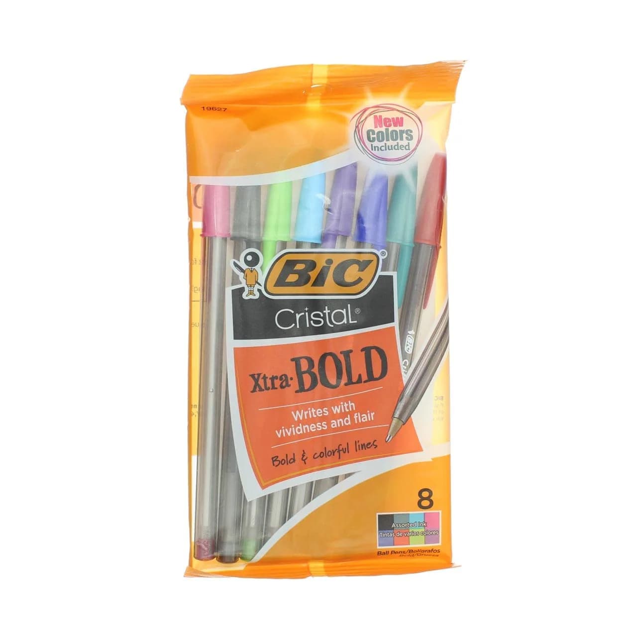 BIC Cristal Xtra Bold Ball Pen, Assorted Colors 19627 | 1 Pack of 8, 2mm+ Bold Writing