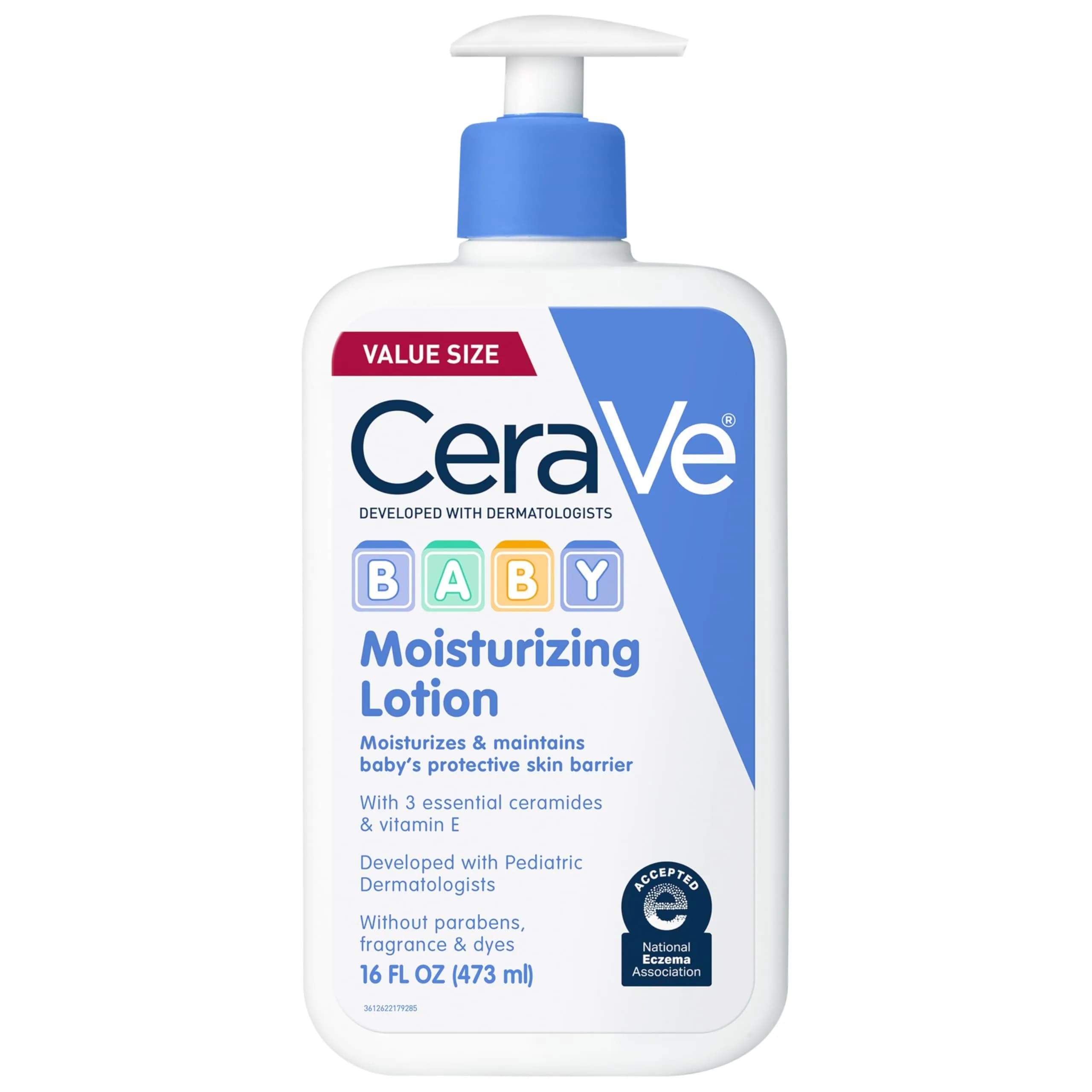 CeraVe Baby Lotion Gentle Skin Care with Ceramides, Niacinamide & Vitamin E, Fragrance-Free, 473ml (16 Fl Oz) - main product image