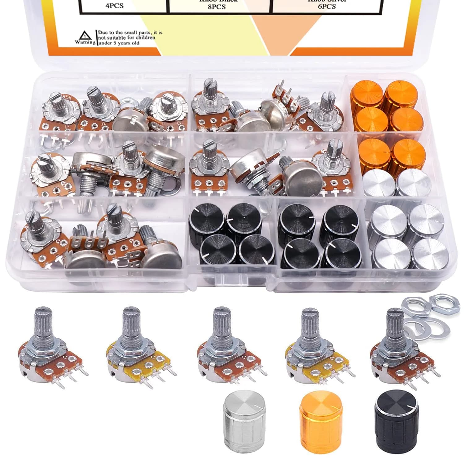 Taiss Potentiometer Kit 80PCS | Single Linear Taper Rotary Audio Components for Audio & Household Use - main product image