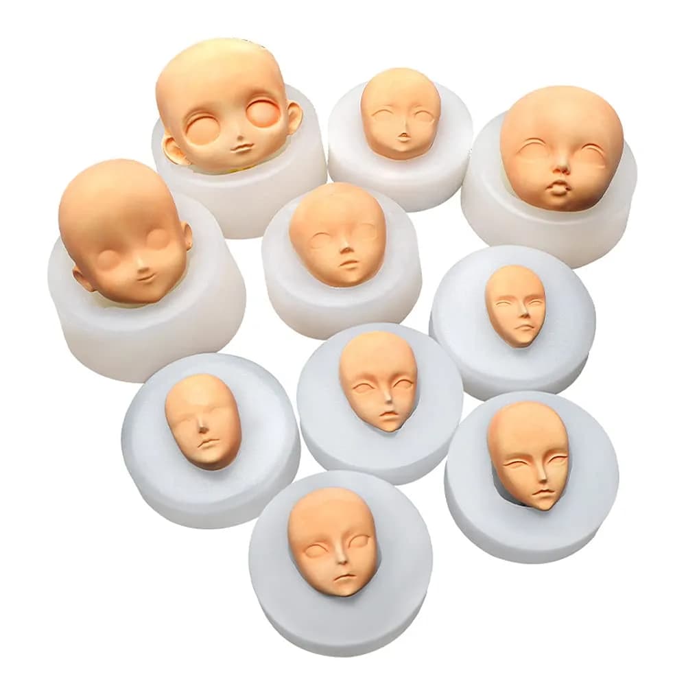 Cestony 10Pcs Human Face Silicone Molds | DIY Cake Fondant Biscuit Sugar Pudding Chocolate Hard Candies Dessert Candle Decor Polymer Clay - main product image