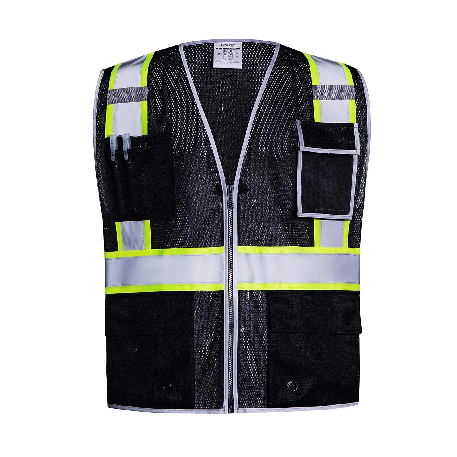 SKSAFETY Black Safety Vest with Zipper and Reflective Strips, Class 2 ANSI/ISEA Standard, 3XL - main product image