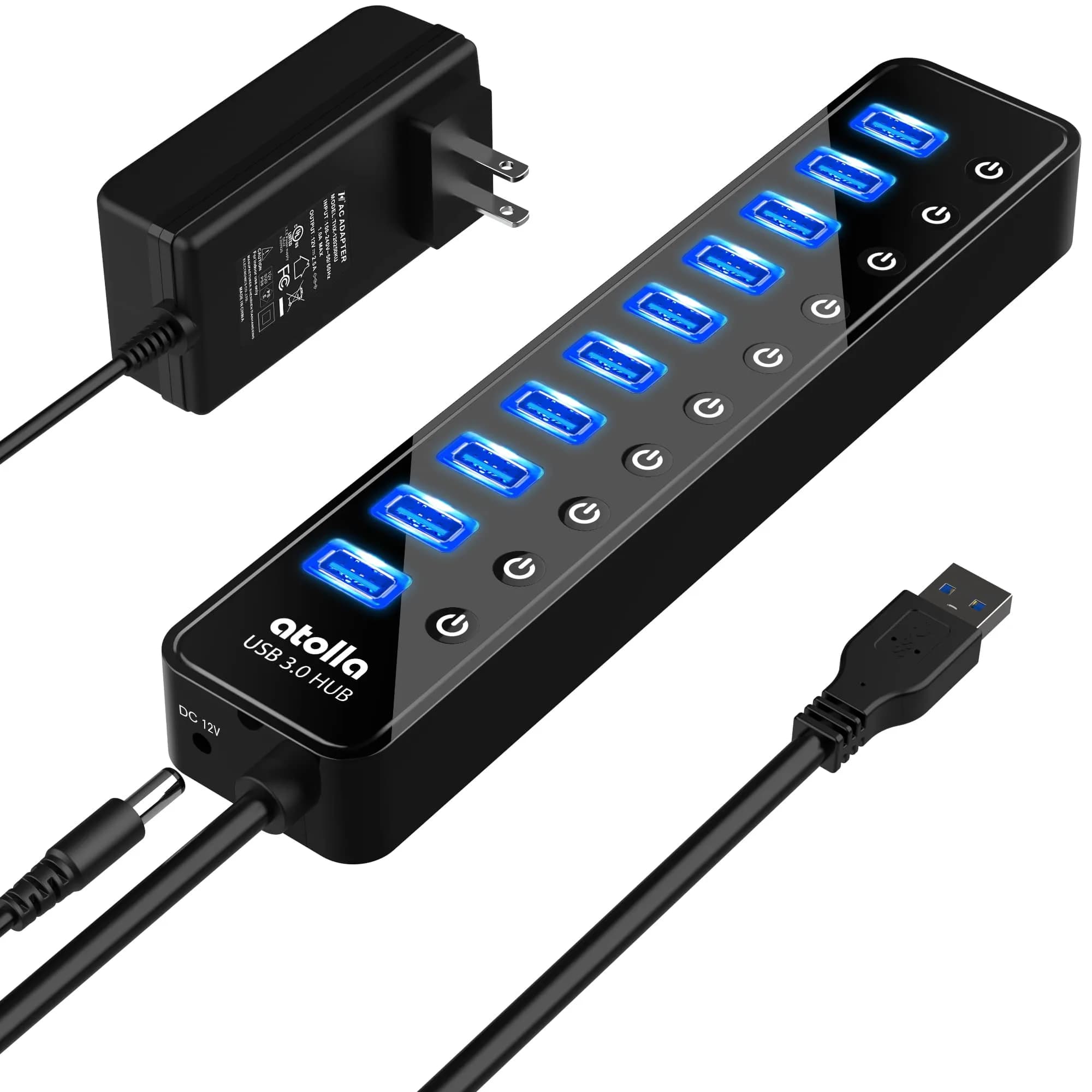 atolla Powered USB 3.0 Hub 10 Ports | High-Speed Data Transfer & Individual ON/OFF Switches - main product image