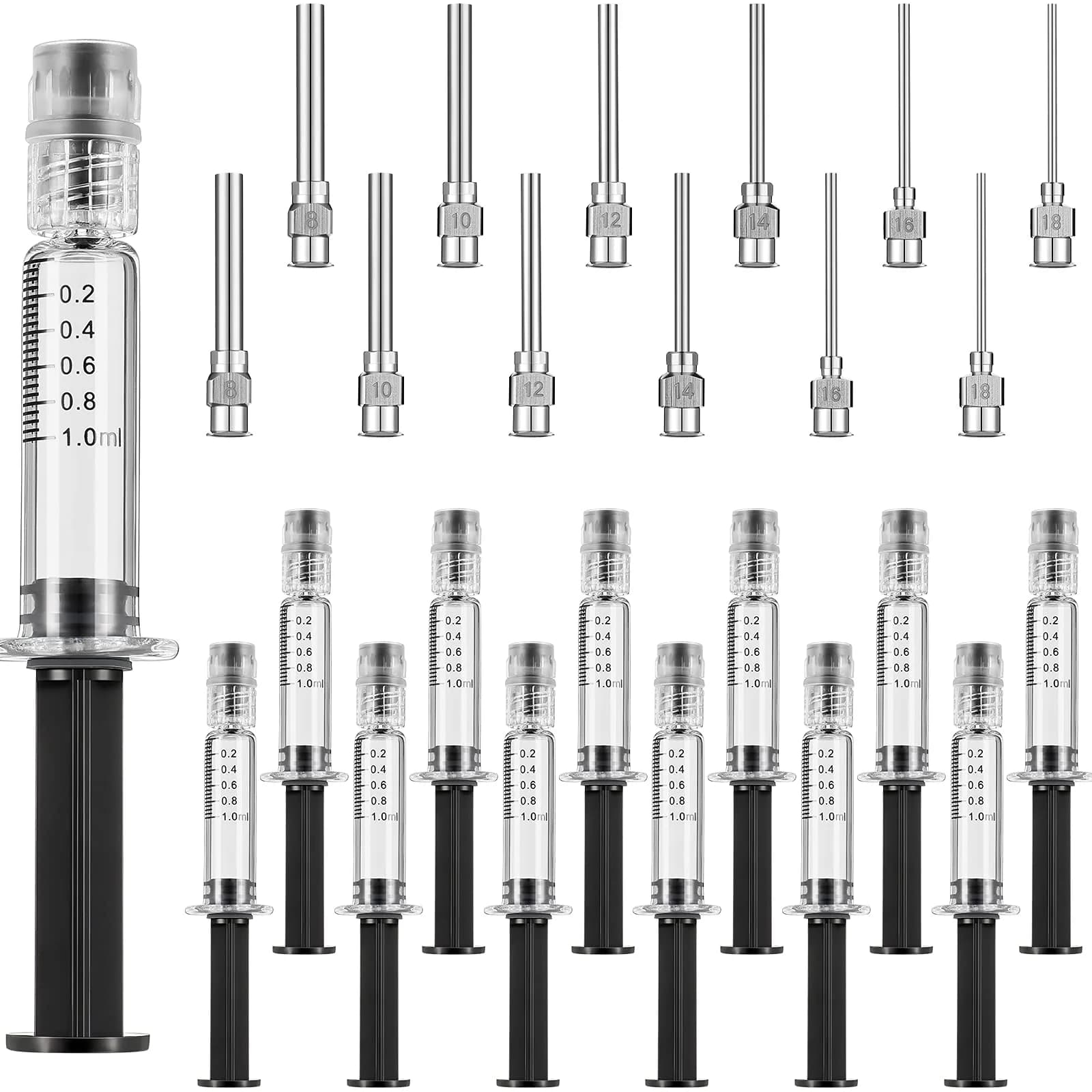 Nuanchu 12 Pack 1ml Glass Syringes with Blunt Needles | Industrial & Artistic Use, Non-Medical - main product image